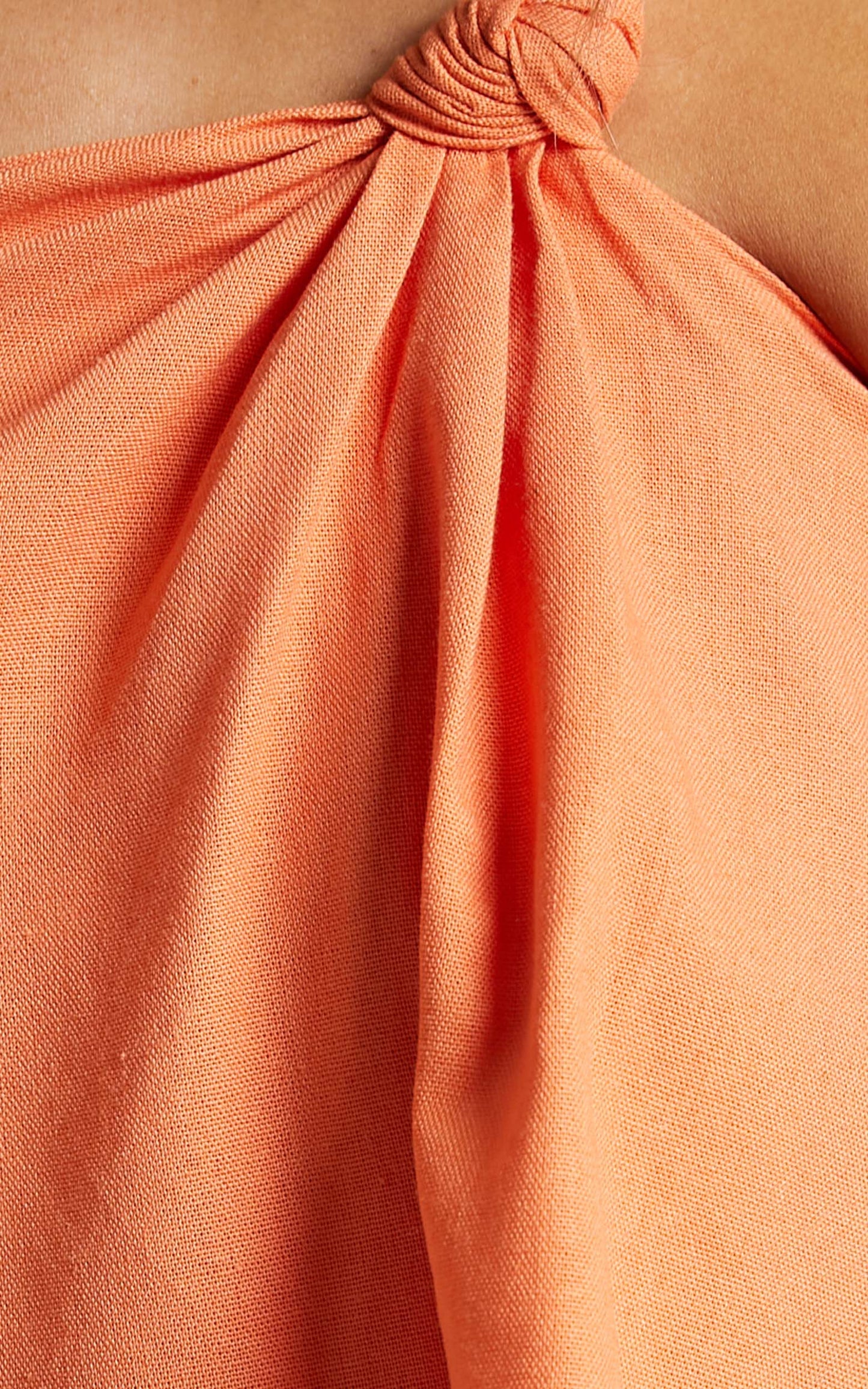 Analia Top - Linen One Shoulde Knot Detail Top in Orange