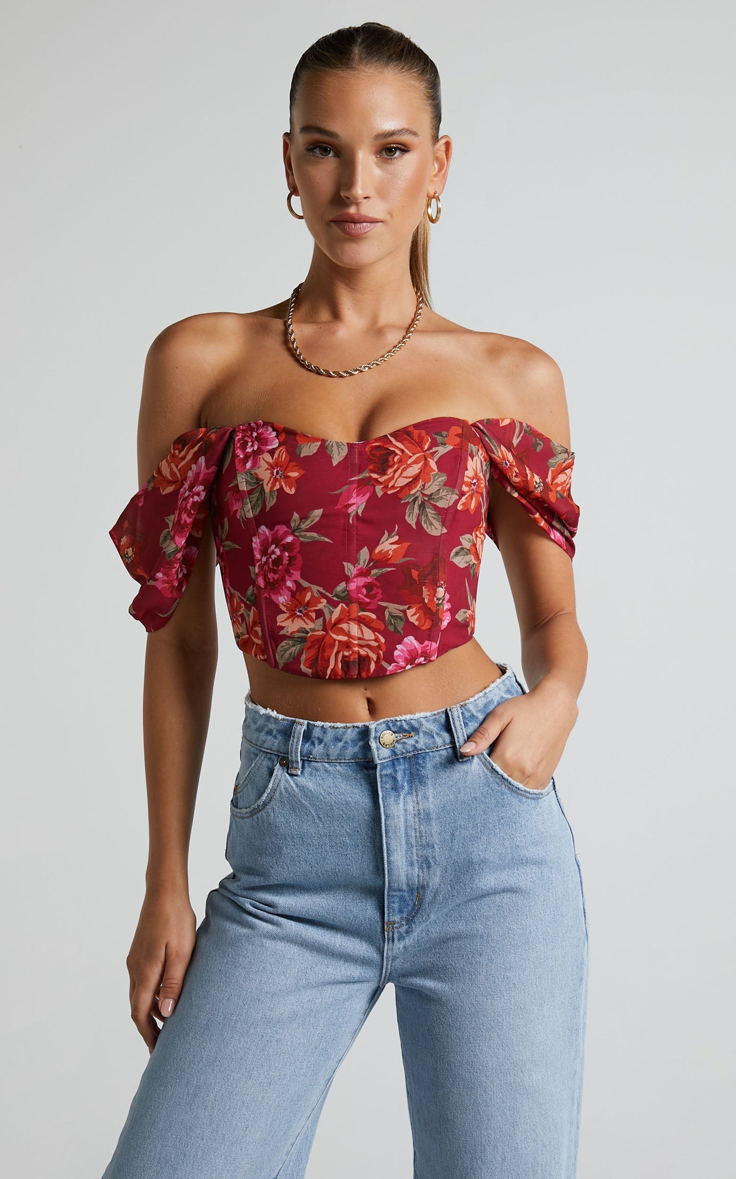 Analiza Top - Off Shoulder Corset Top in Autumn Rose
