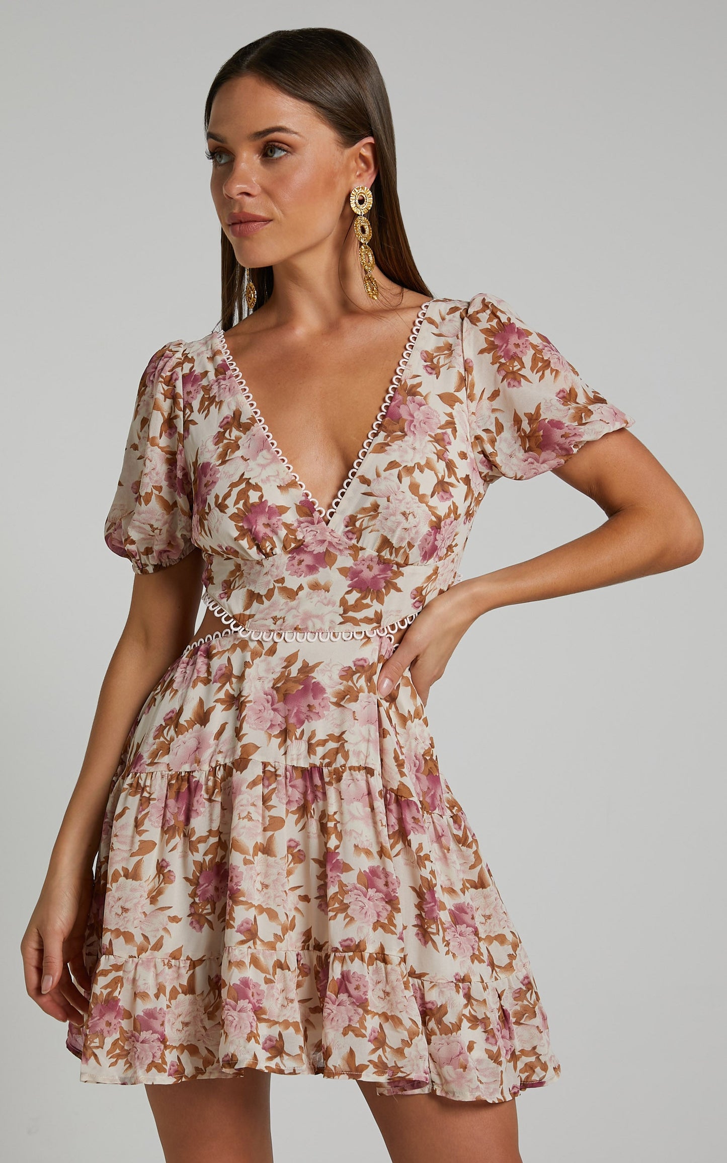 AnalizaMini  Dress - Puff Sleeve Tiered Dress in Purple Floral