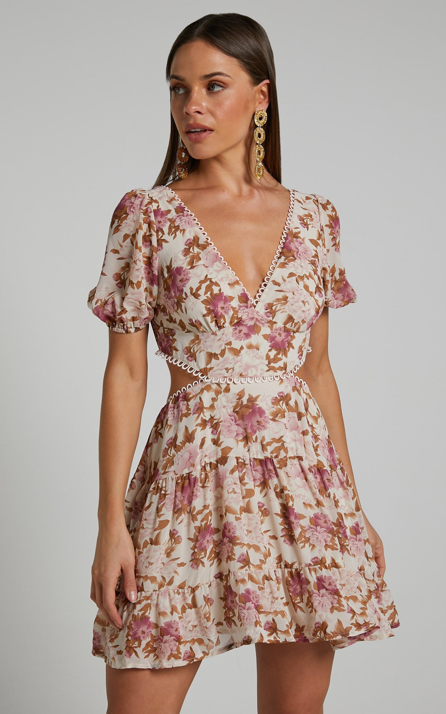 AnalizaMini  Dress - Puff Sleeve Tiered Dress in Purple Floral
