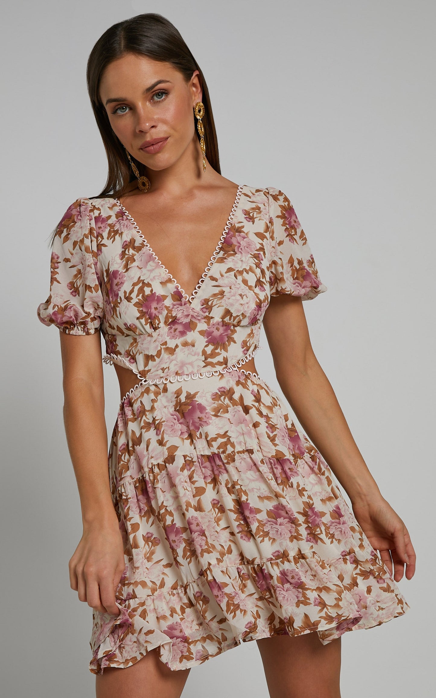 AnalizaMini  Dress - Puff Sleeve Tiered Dress in Purple Floral