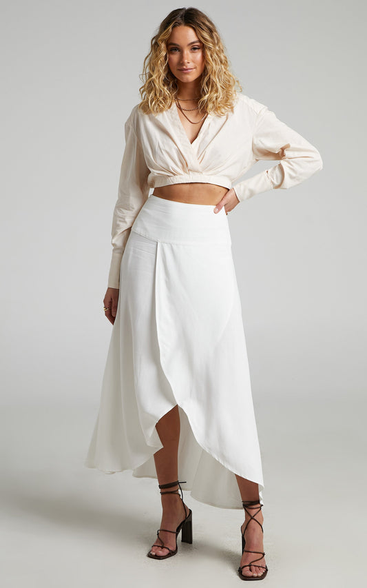 Andee Fixed Wrap Midi Skirt in White