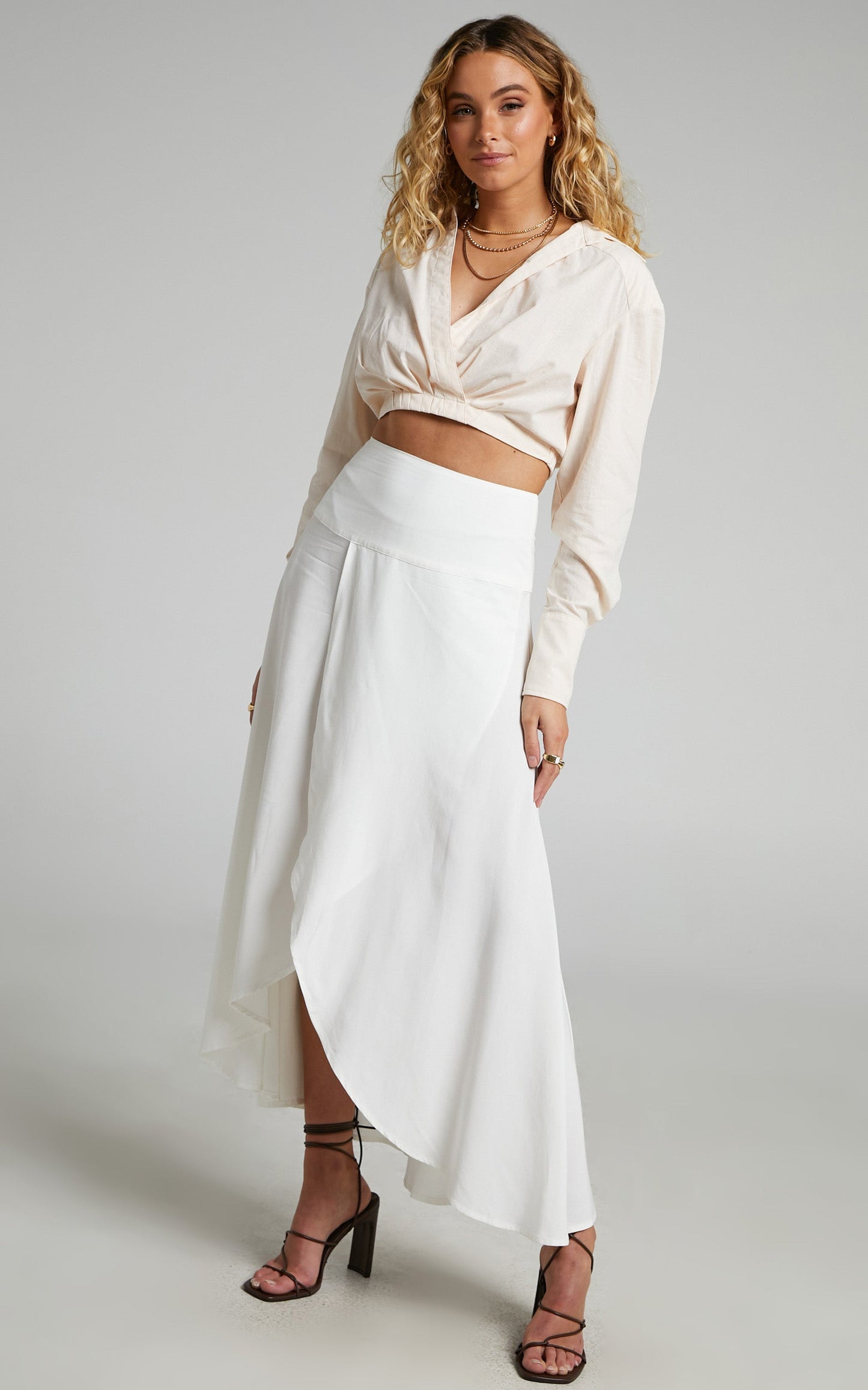Andee Fixed Wrap Midi Skirt in White