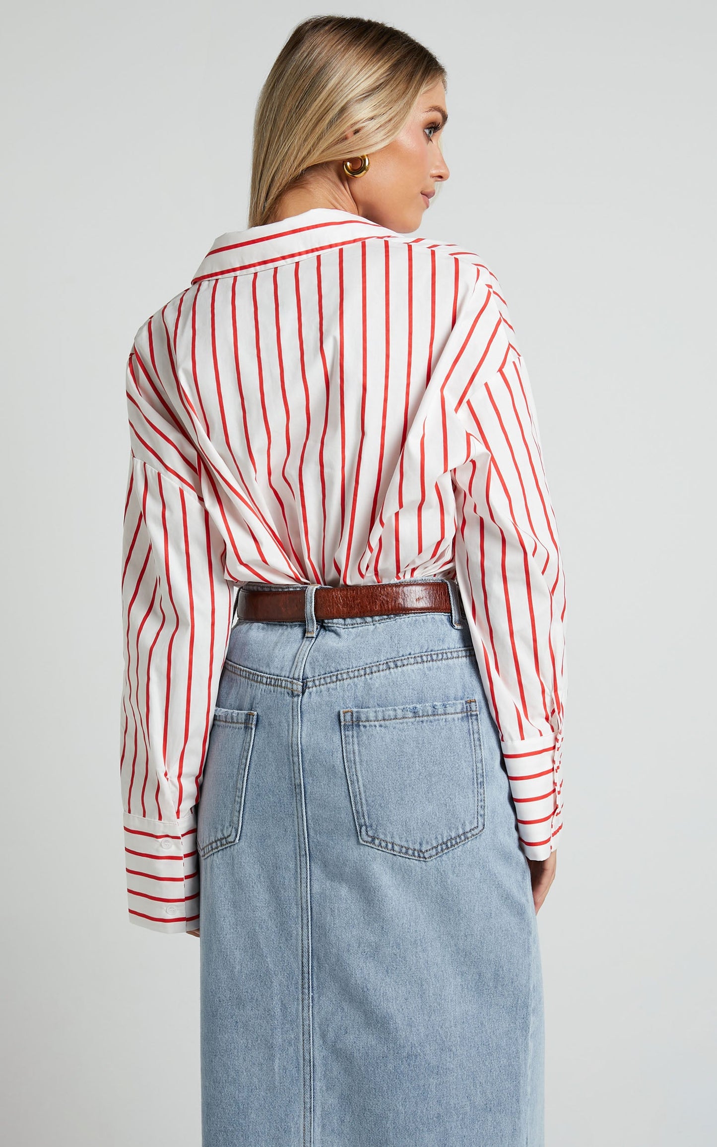 Anderson Top - Collared Long Sleeve Shirt in Red Stripe