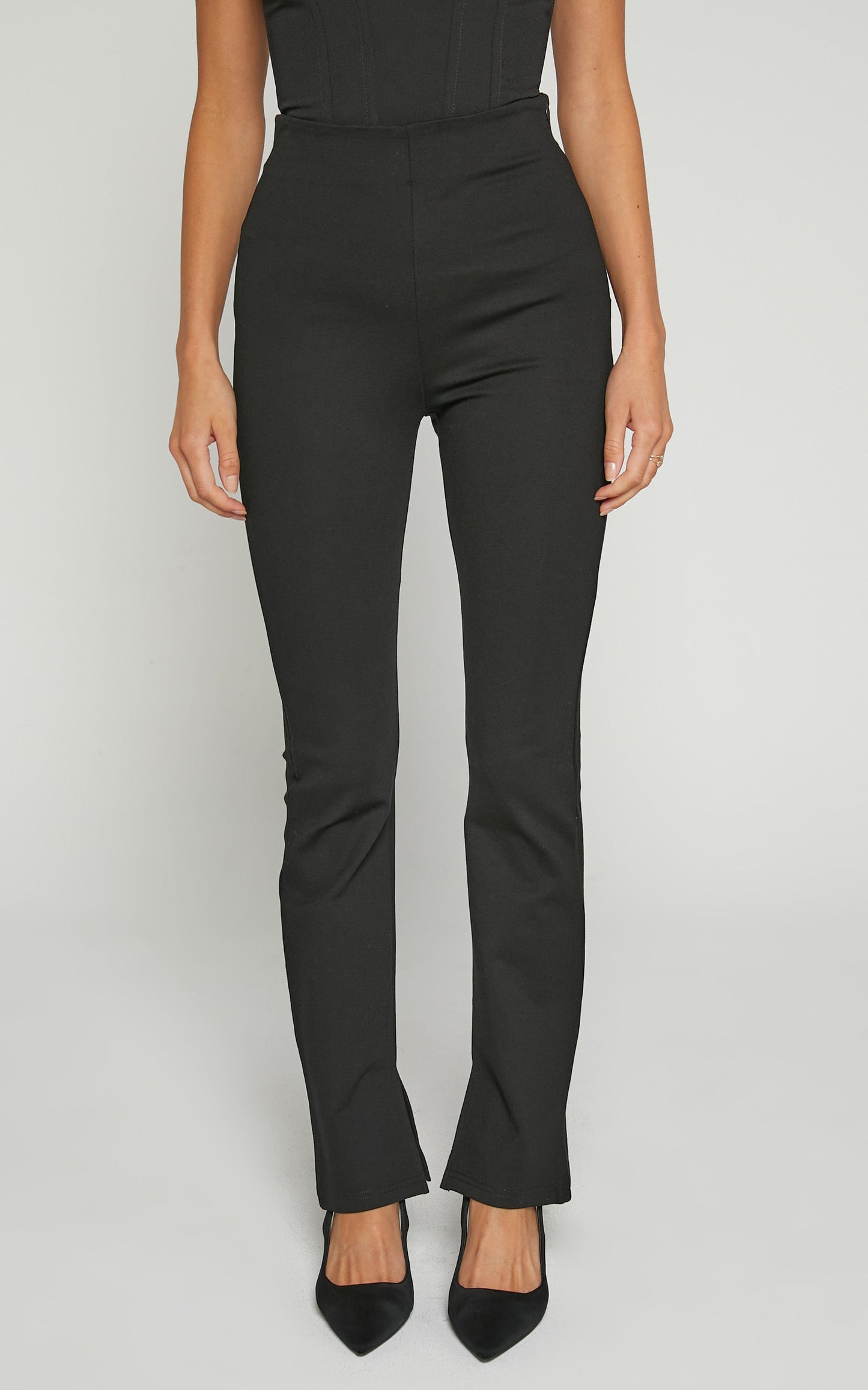 Andrem Ponte Pants - High Waisted Split leg Slim Pant in Black