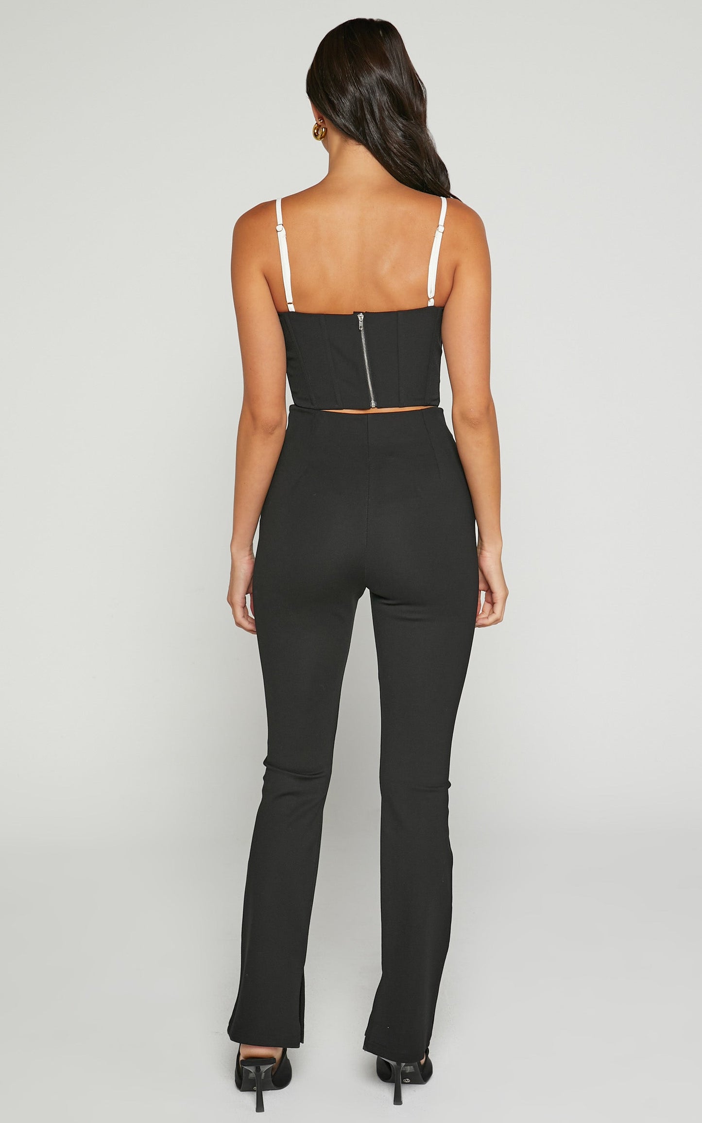 Andrem Ponte Pants - High Waisted Split leg Slim Pant in Black