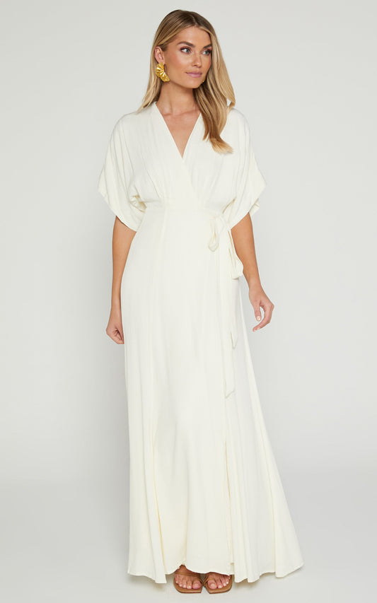 Andria Midi Dress - V Neck Wrap Dress in Cream
