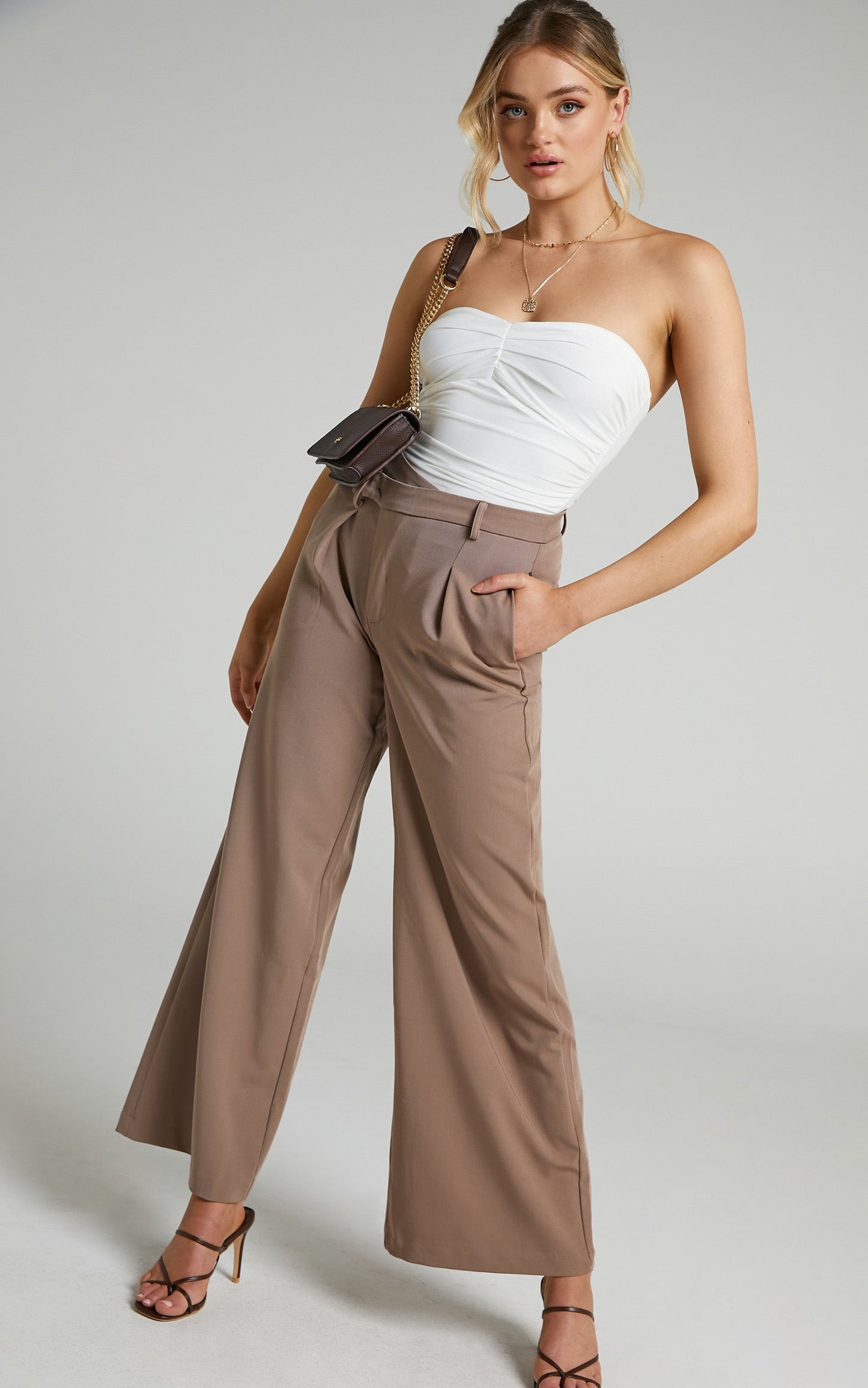 Ange Pants - Asymmetric Waistband Pants in Mushroom