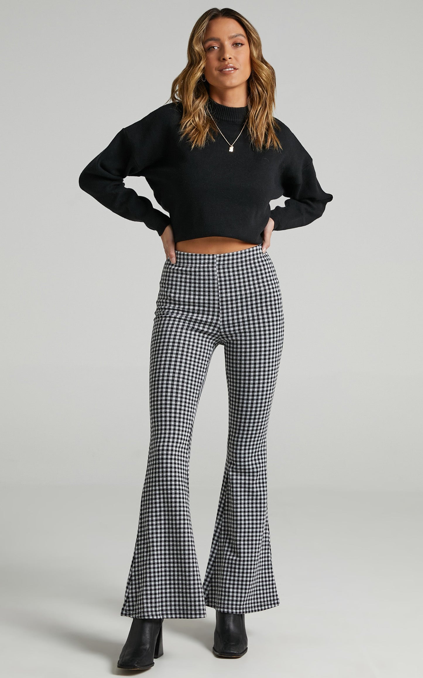 Angelina Flare Pants in Black Check