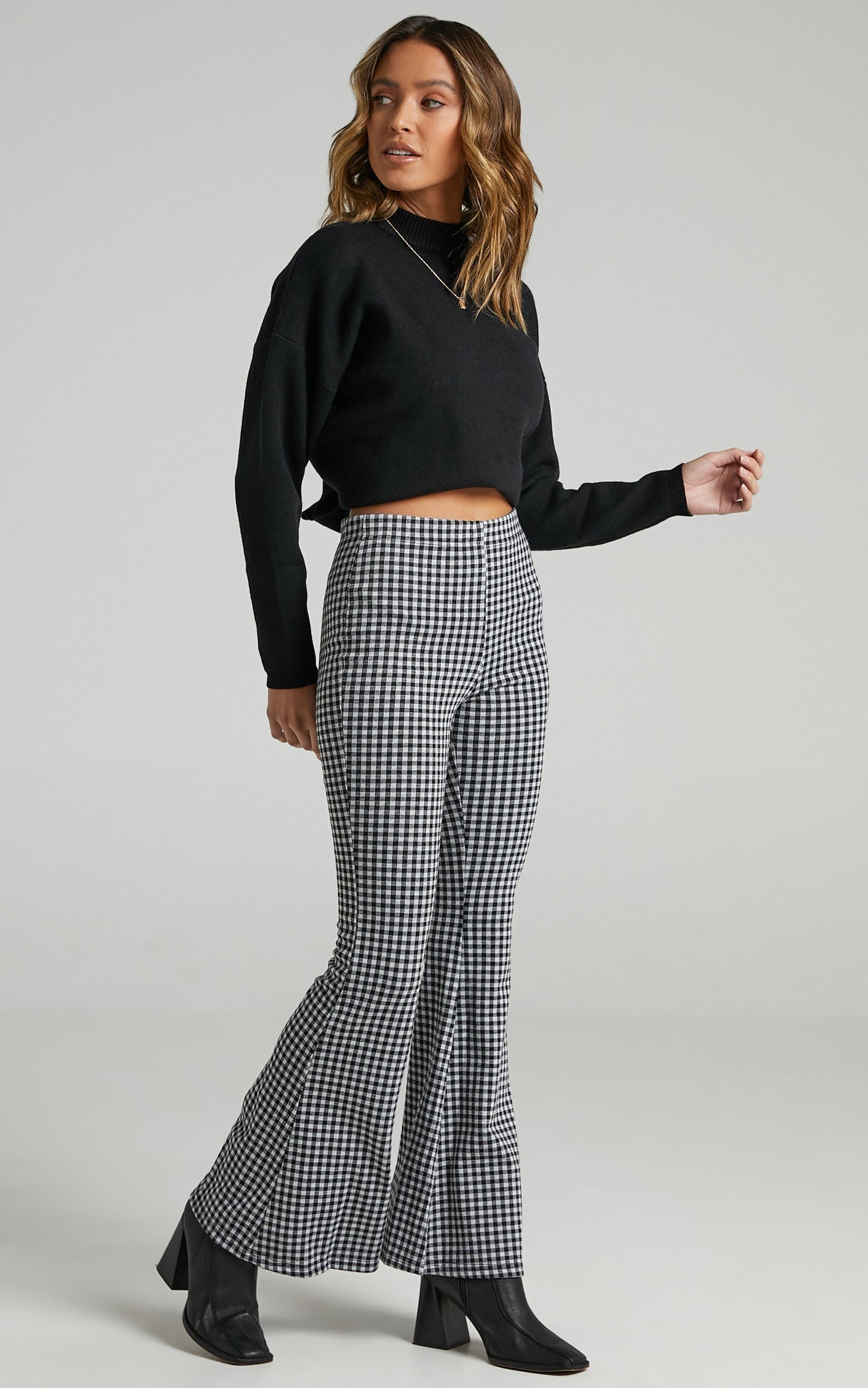 Angelina Flare Pants in Black Check