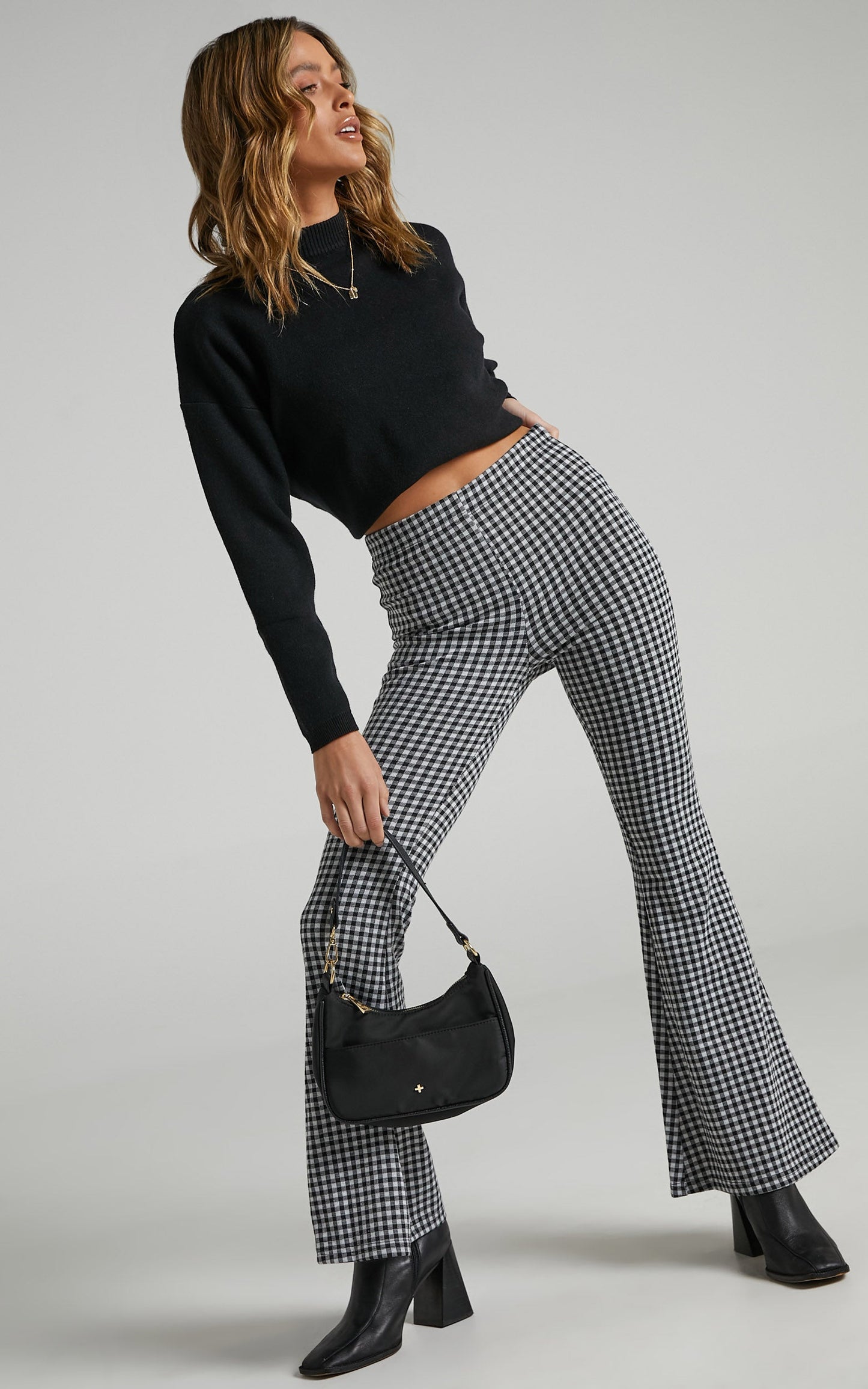 Angelina Flare Pants in Black Check