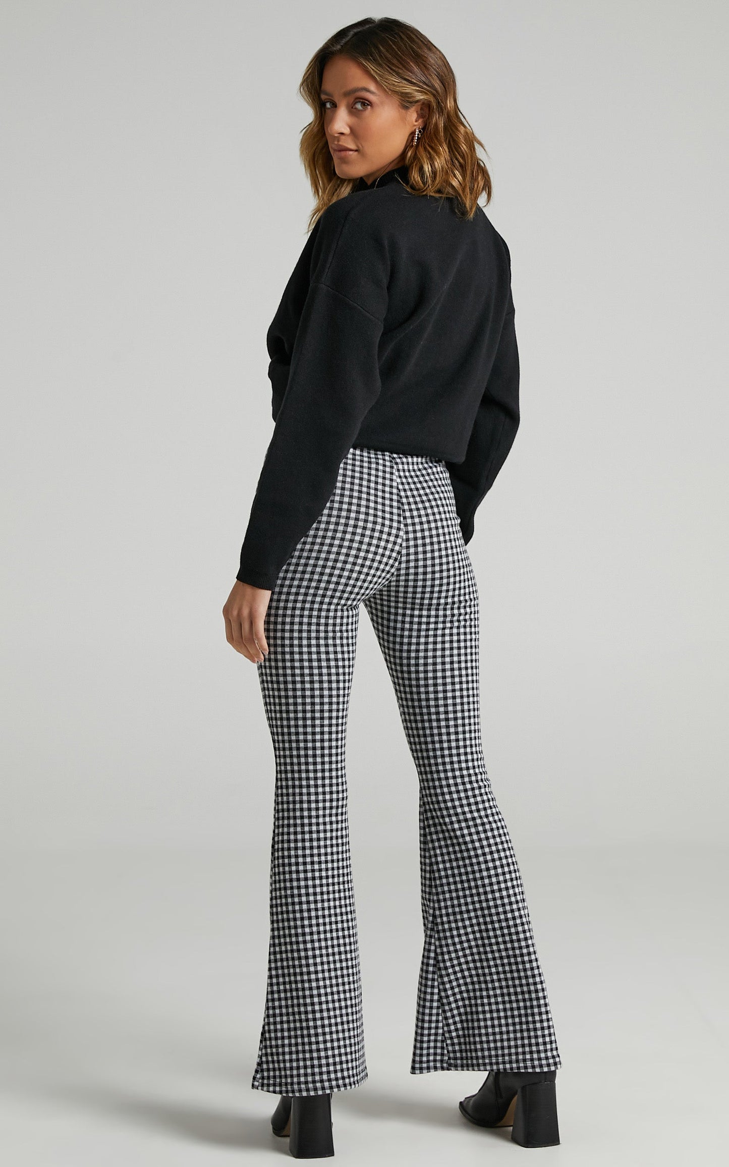Angelina Flare Pants in Black Check
