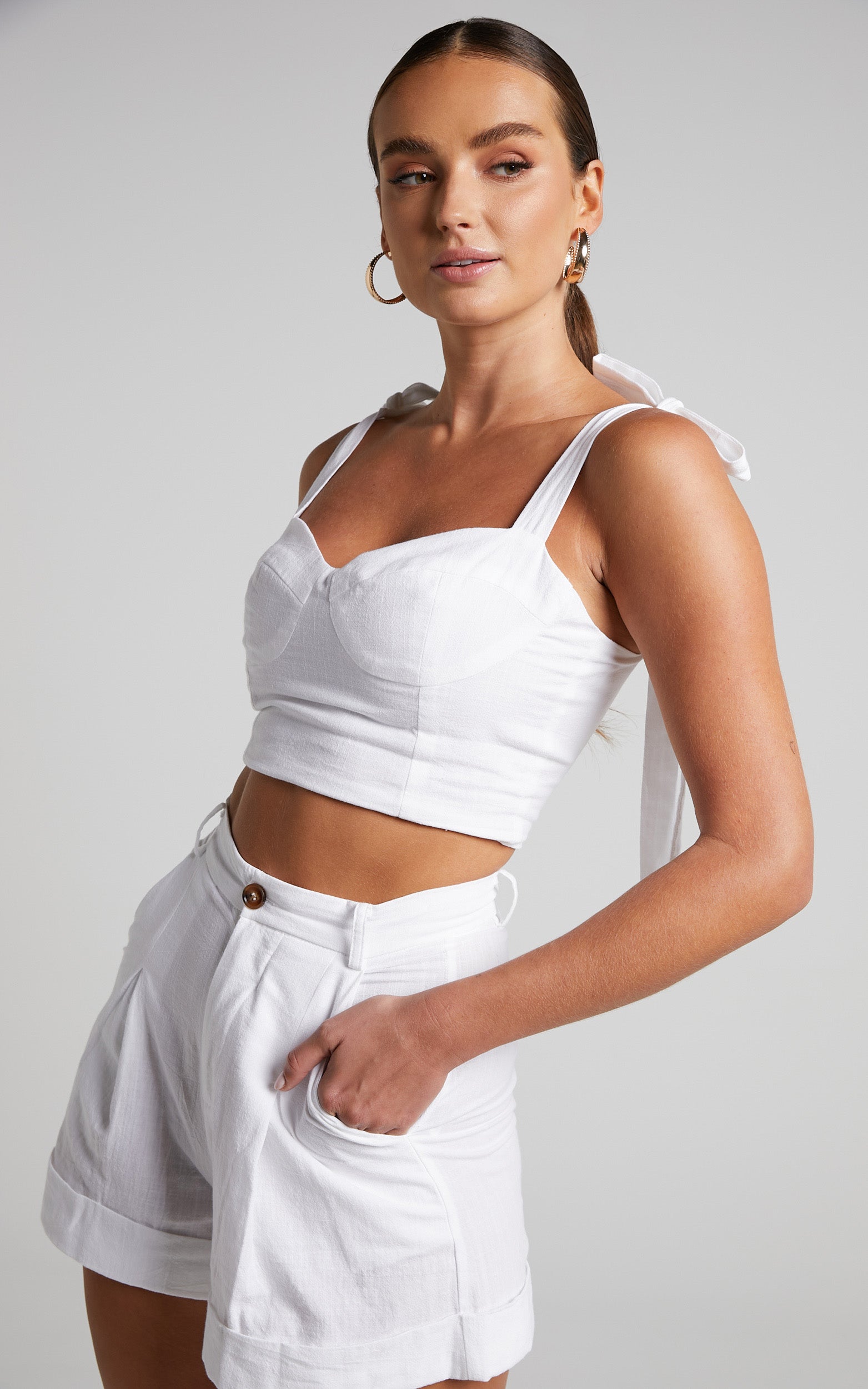 Anka Top - Sweetheart Tie Shoulder Bustier Top in White