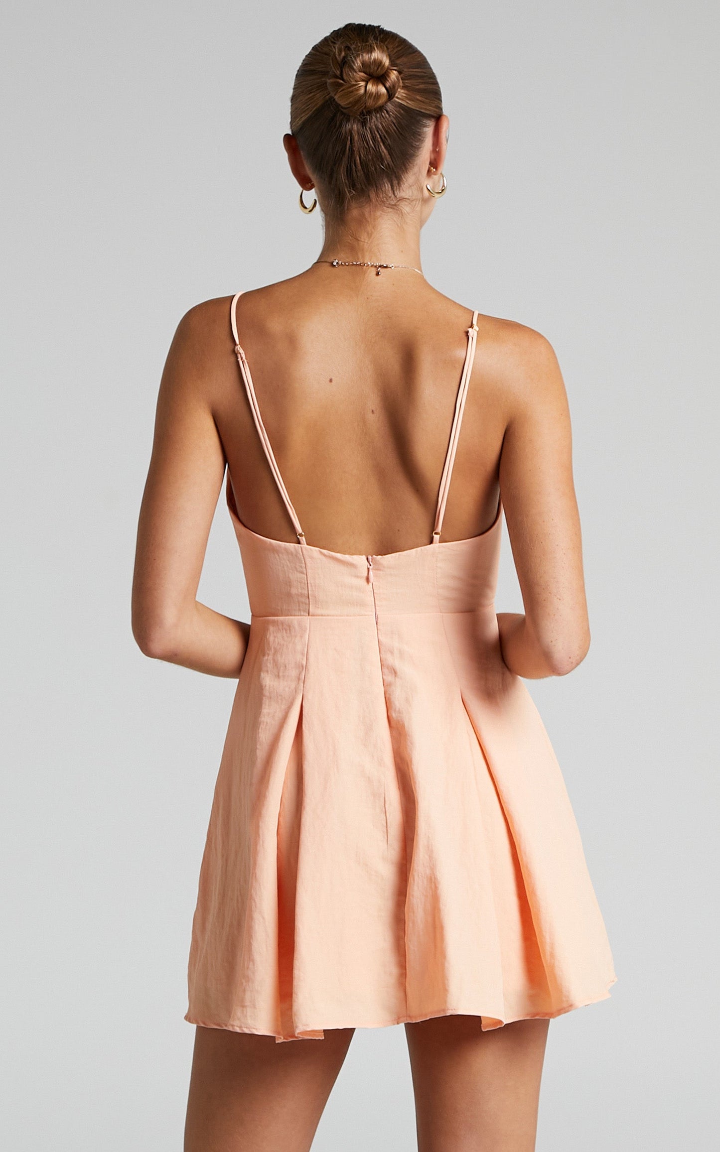 Anouchka Plunge Neck Strappy Fit and Flare Mini Dress in Mango Sorbet