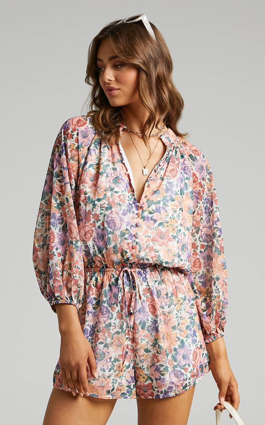 Antoinette Playsuit - Balloon Sleeve Raglan Playsuit in Secret Garden
