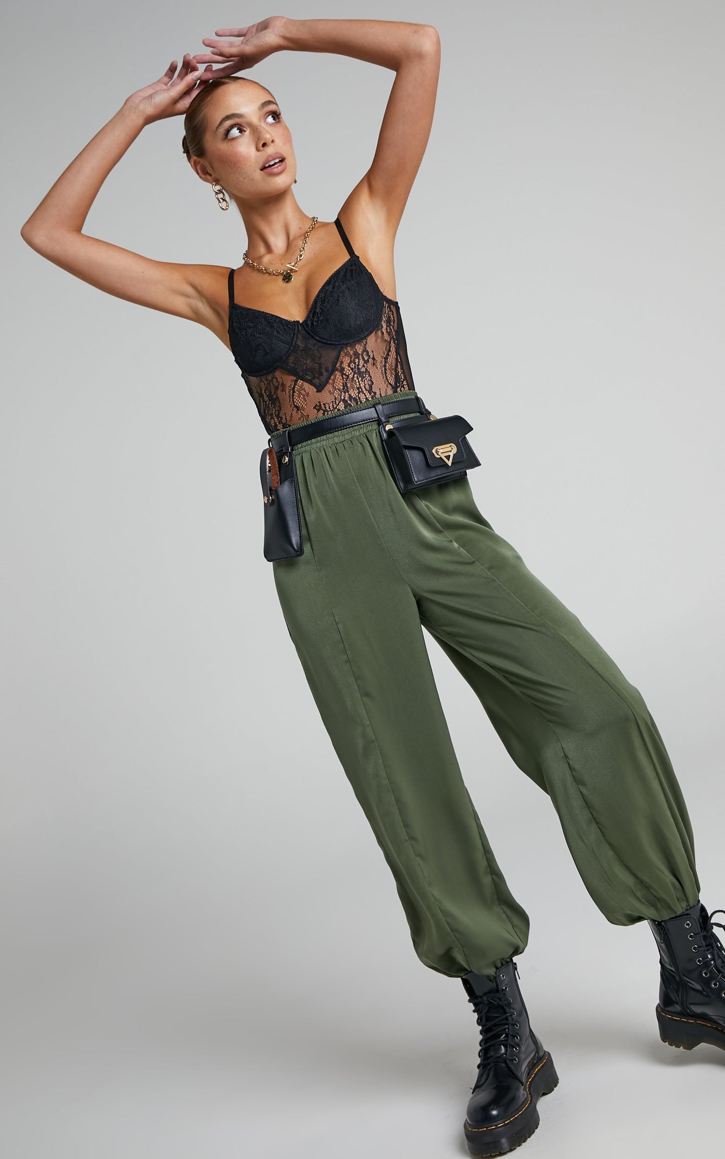 Antonella Pants - High Waisted Elasticated Pants in Olive