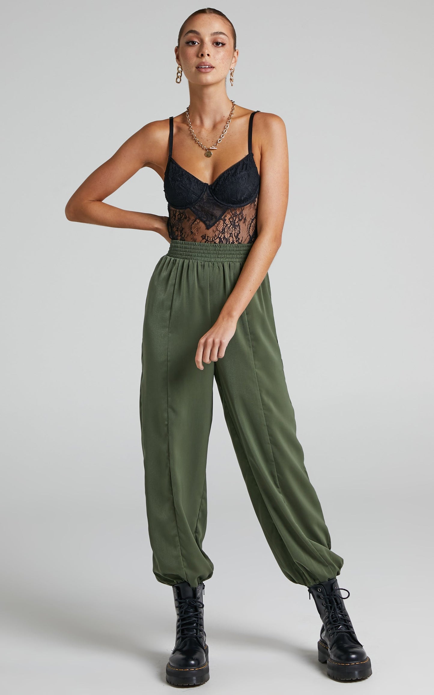 Antonella Pants - High Waisted Elasticated Pants in Olive