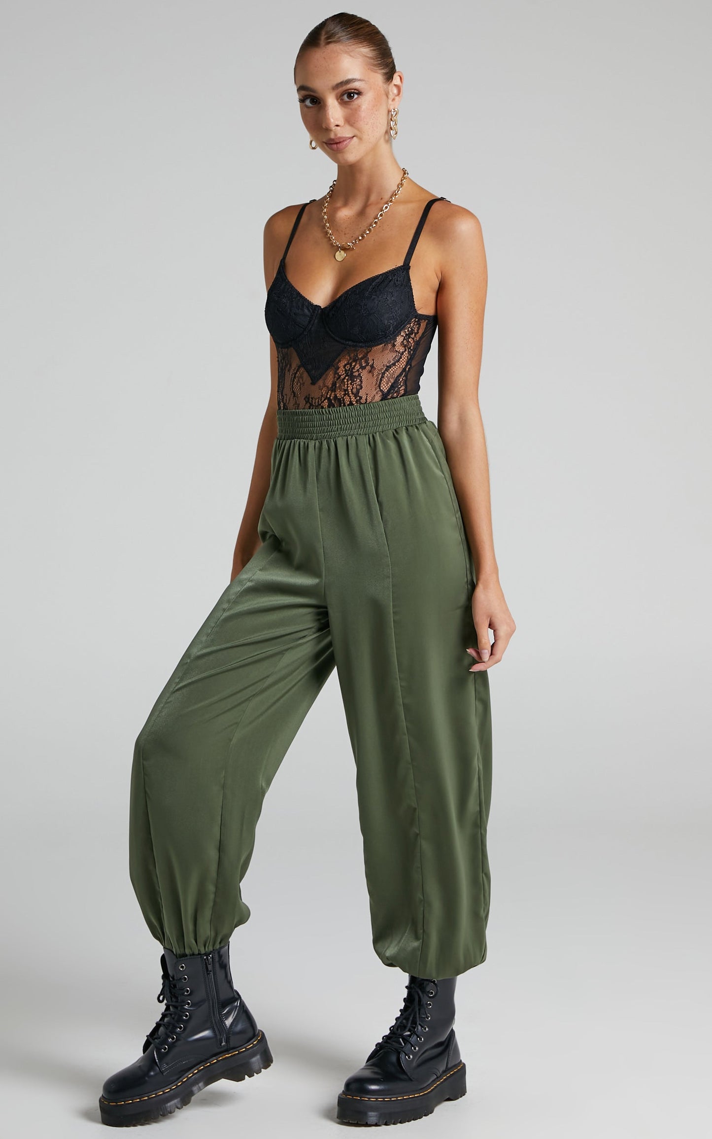 Antonella Pants - High Waisted Elasticated Pants in Olive