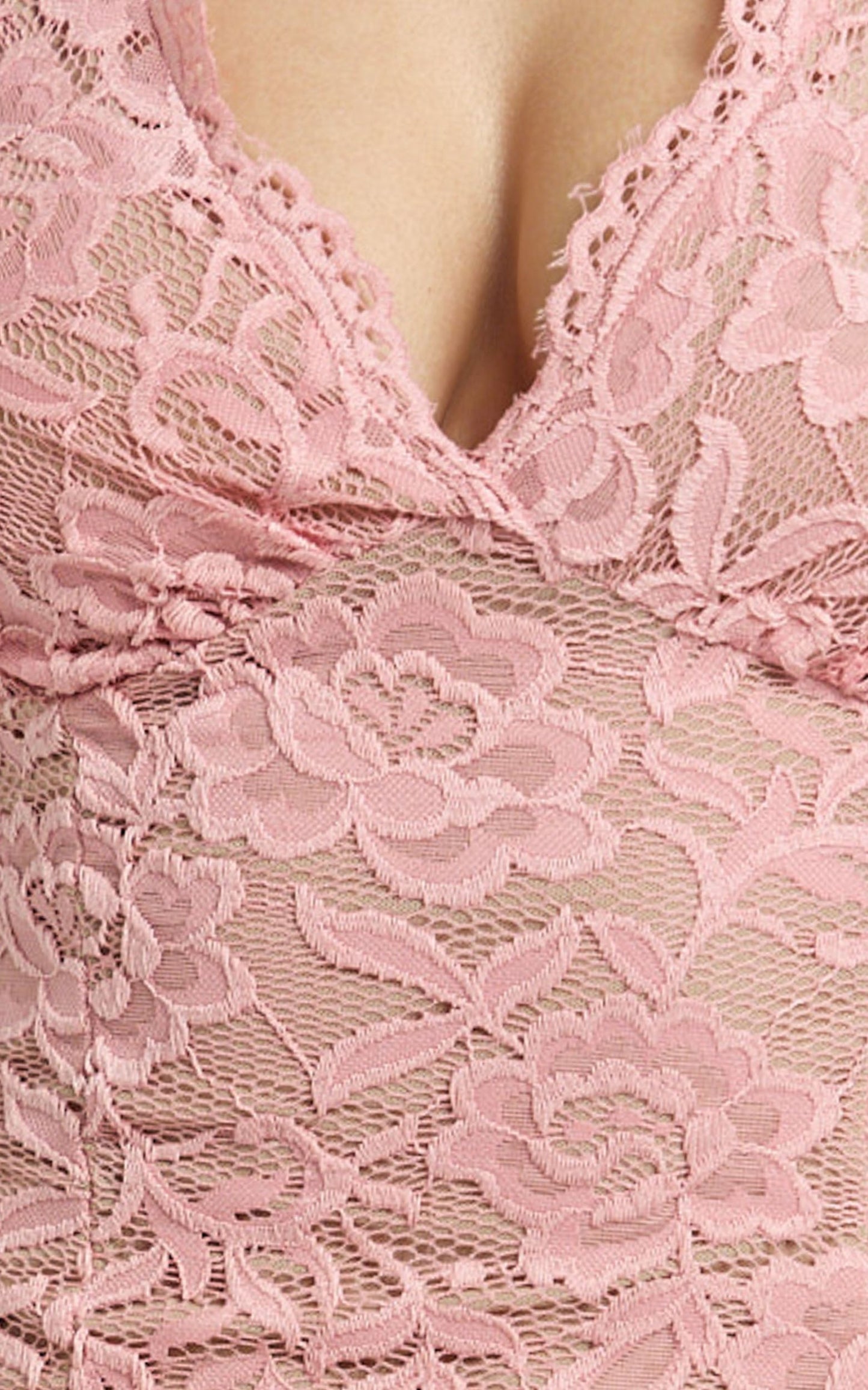 Antonia Top - V Neck Lace Detail Top in Pink