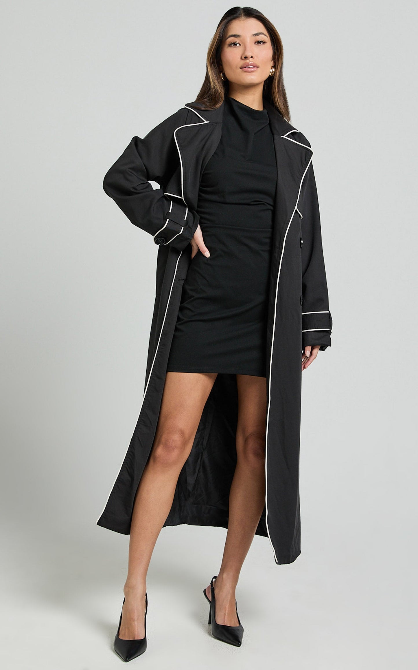 Anziel Coat - Double Breasted Longline Coat in Black