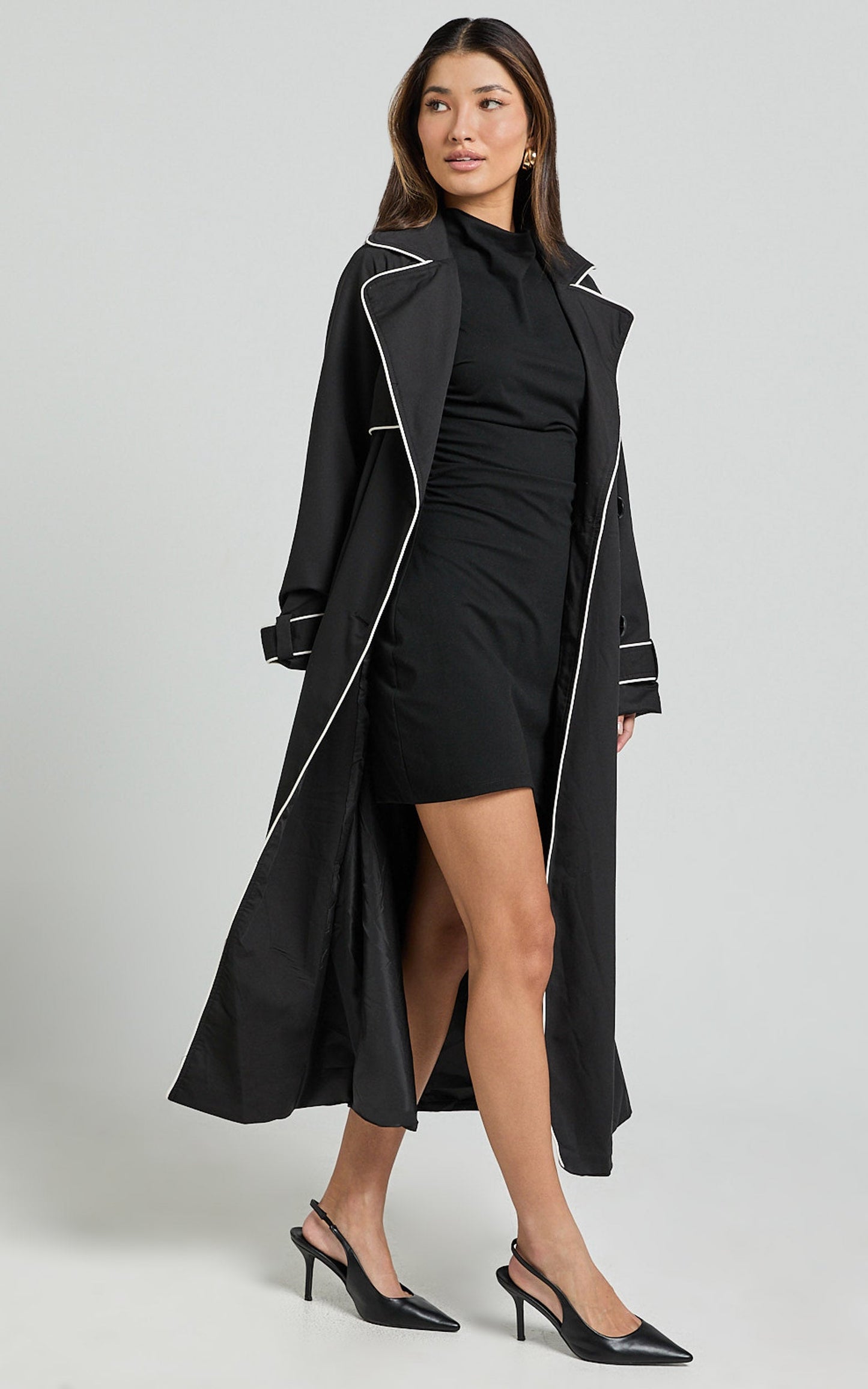 Anziel Coat - Double Breasted Longline Coat in Black