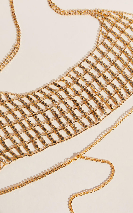 Aquata Gold Chain Square Neck Bandeau in Gold