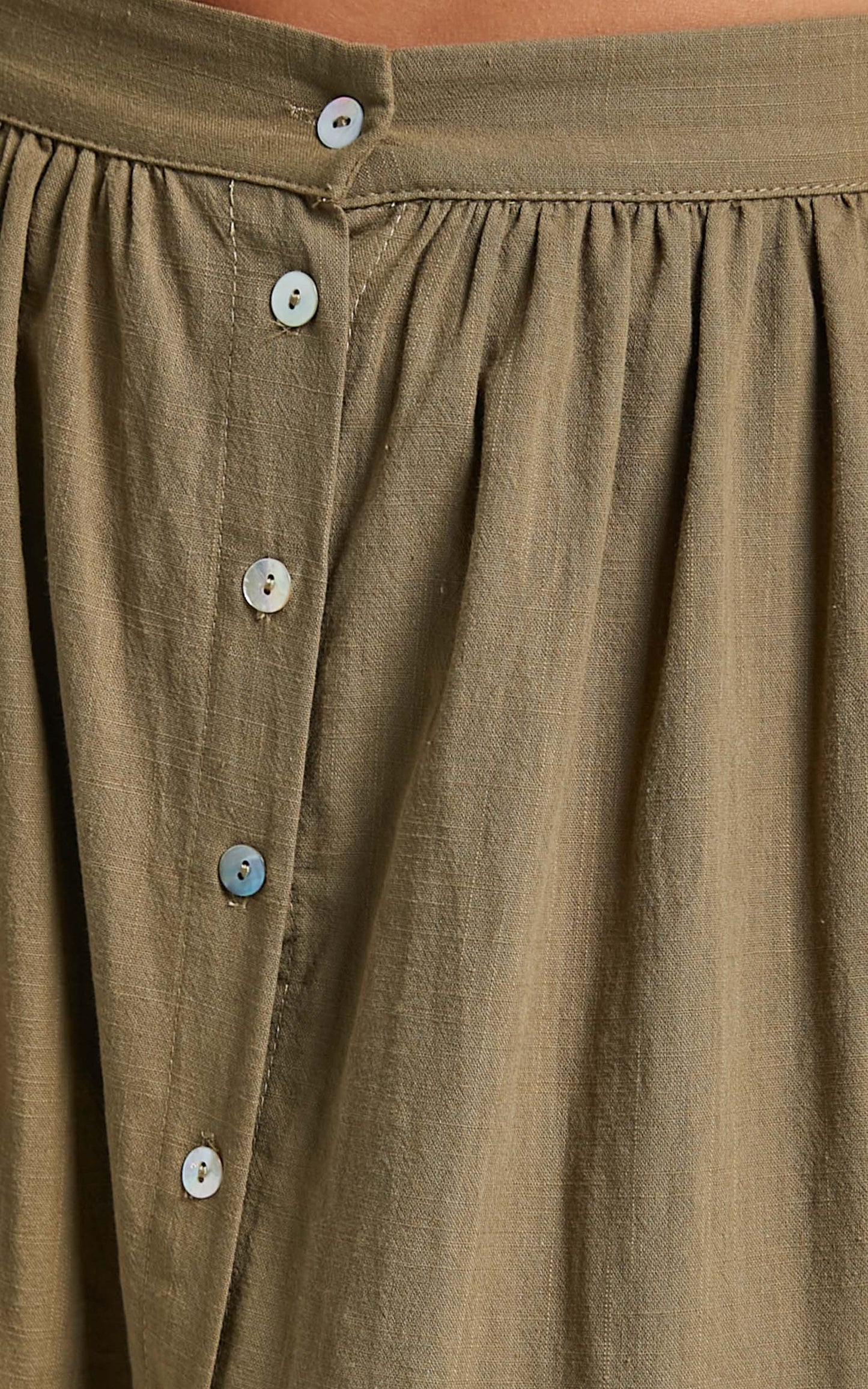 Arabella Tiered Button Front Maxi Skirt in Khaki