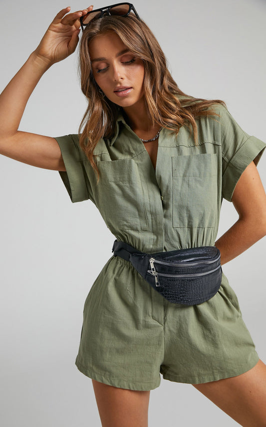 Araceli Croc Embossed Bumbag in Black