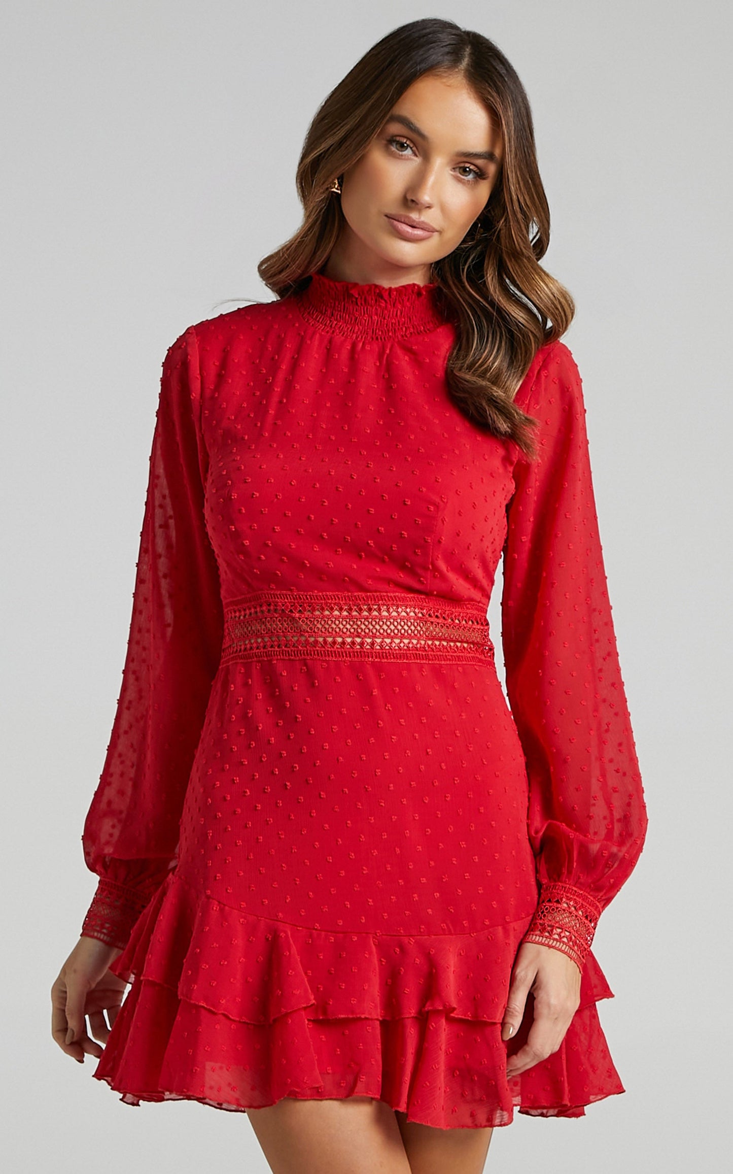 Are You Gonna Kiss Me Long Sleeve Mini Dress in Red