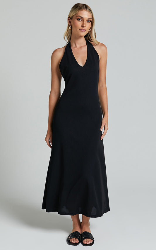 Arevik Maxi Dress - Halter Neck Backless in Black
