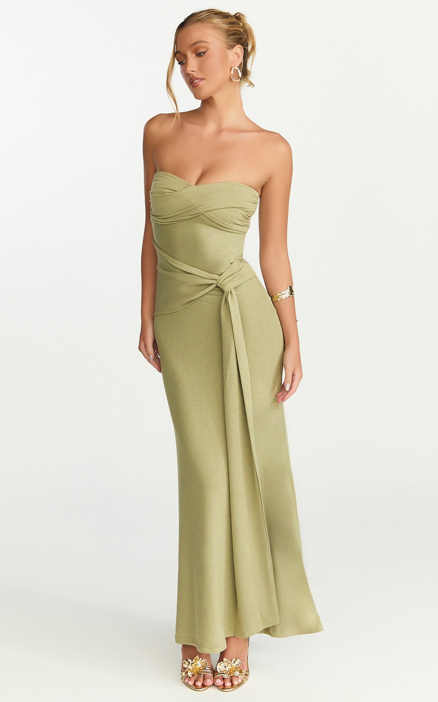 Aria Maxi Dress - Strapless Tie Waist Dress in Sage