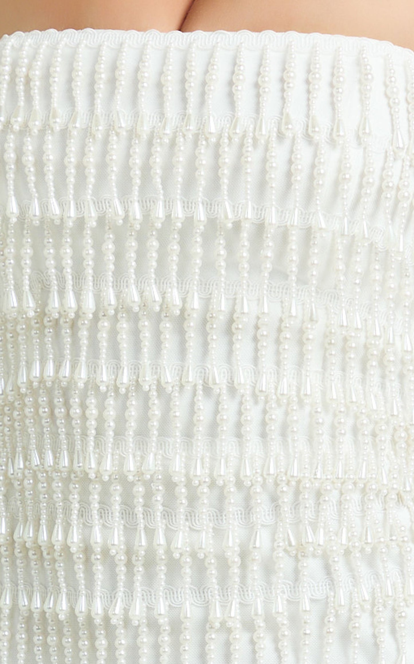 Aria Mini Dress - Beaded Pearl Fringe A Line Dress in Ivory