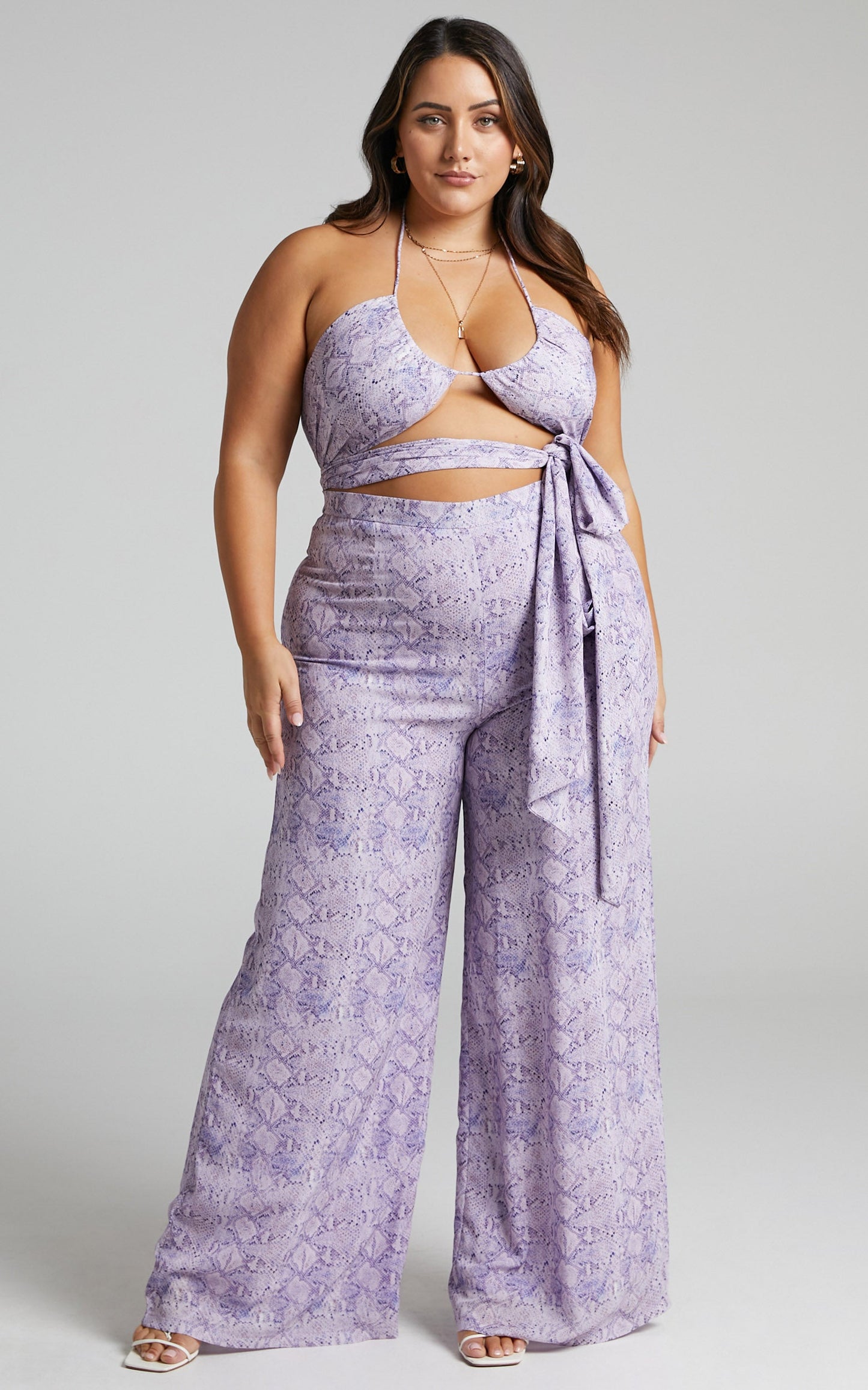Ariha High Waist Wide Leg Pants in Lilac Snake Print
