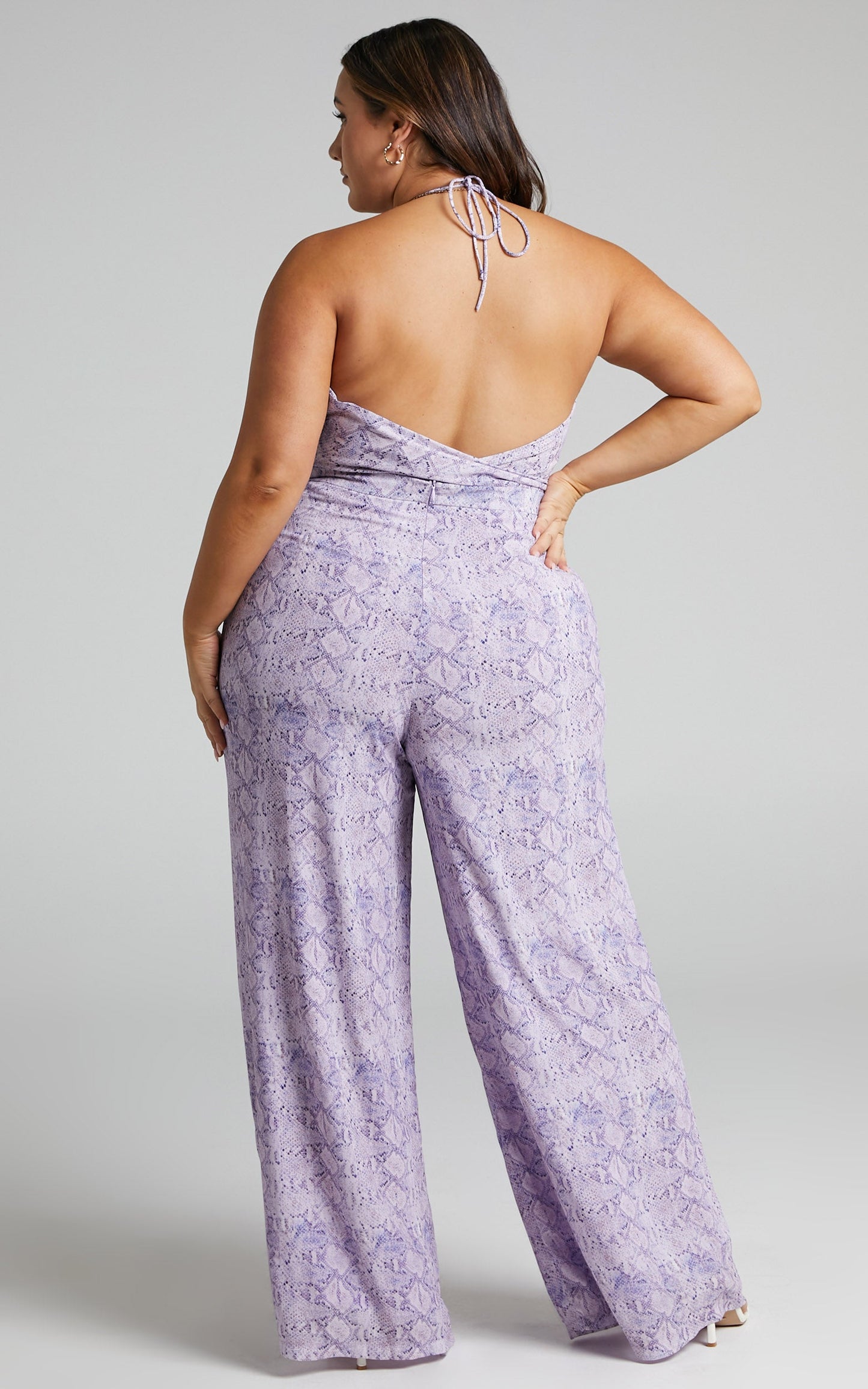 Ariha High Waist Wide Leg Pants in Lilac Snake Print