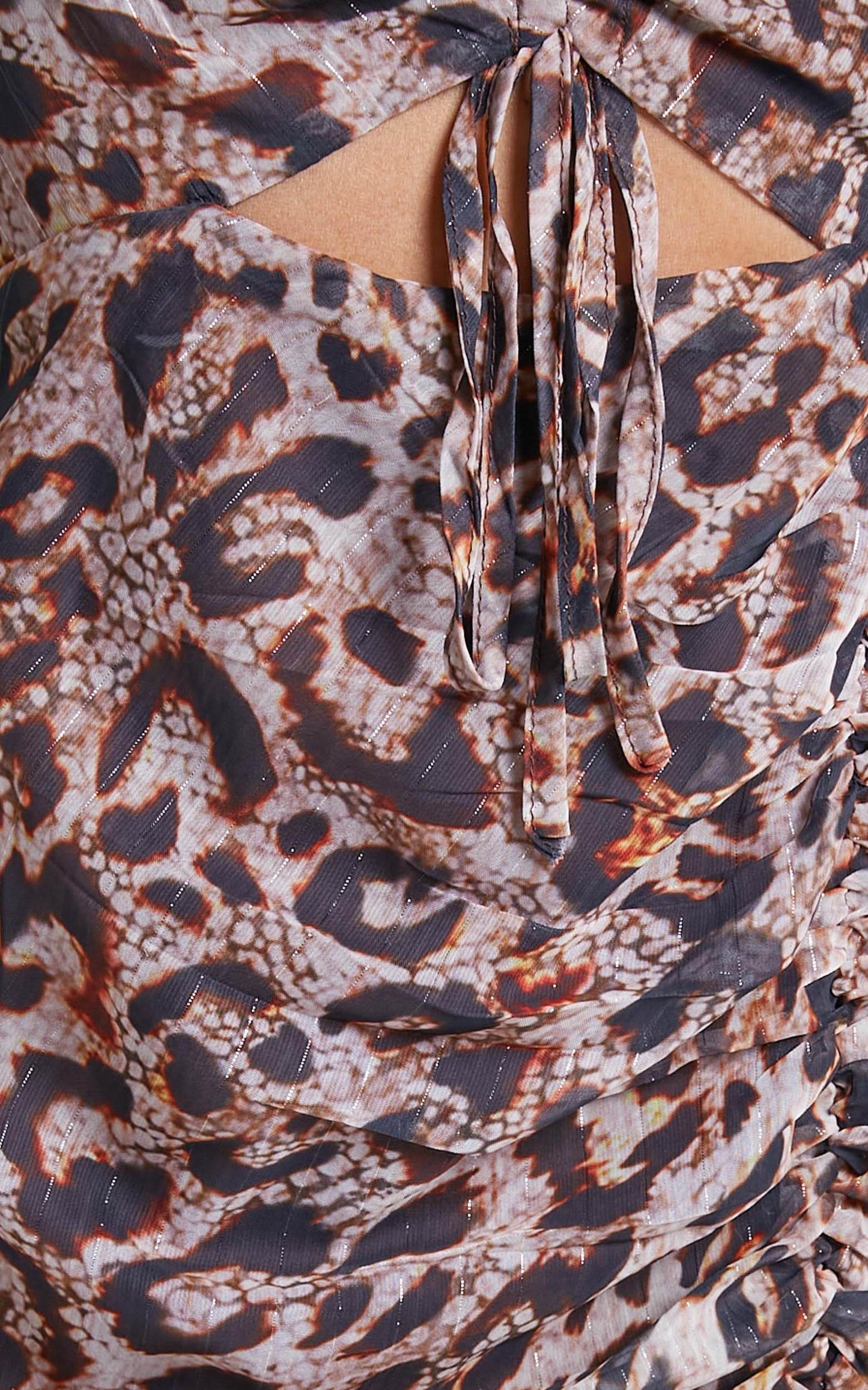 Arima Long Sleeve Cut Out Mini Dress in Brown Leopard Print