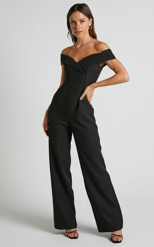 Armanda Jumpsuit - Sweetheart Off Shoulder Jumpsuit in Black