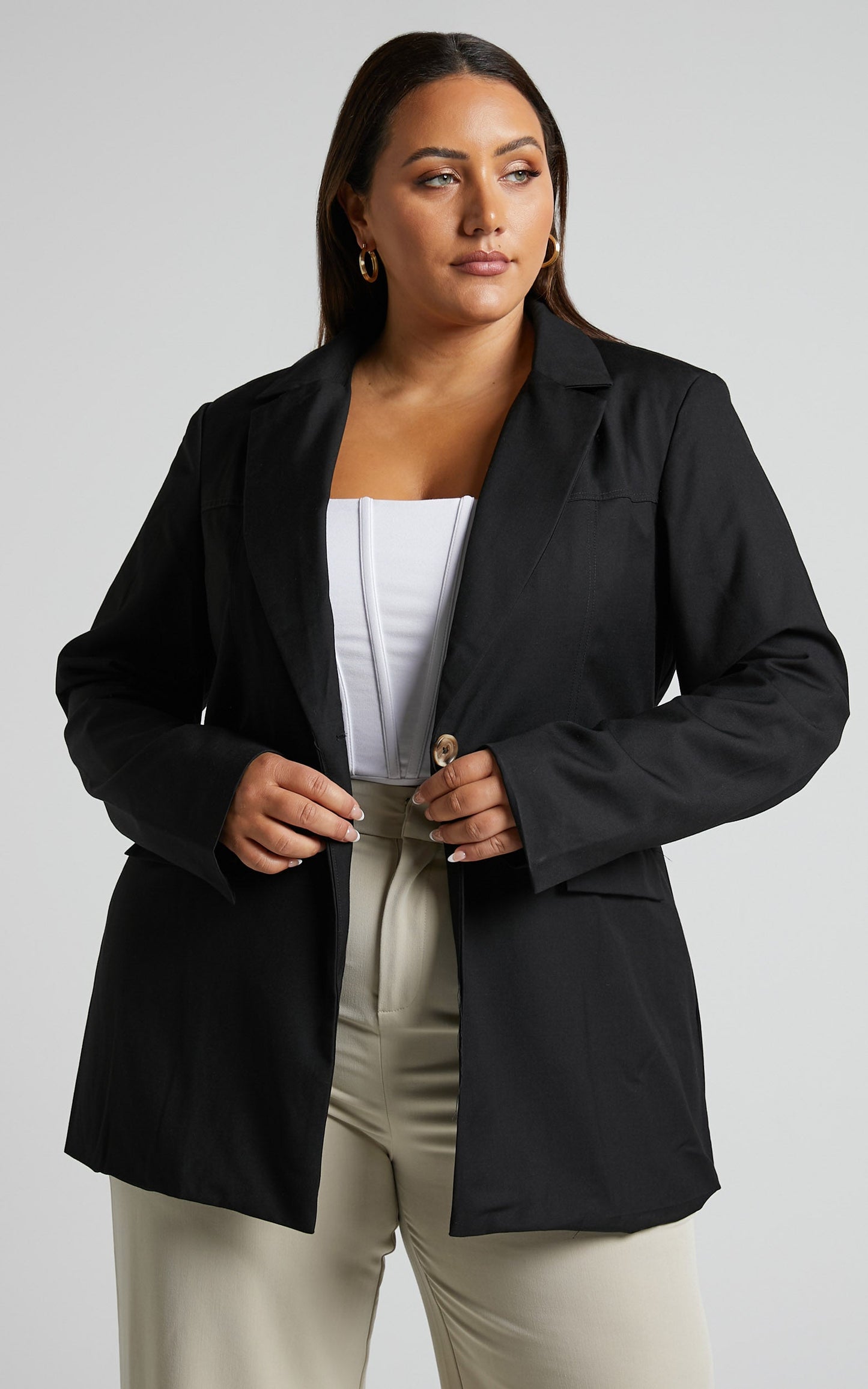 Armenda Blazer - Stitch Detail Tailored Blazer in Black