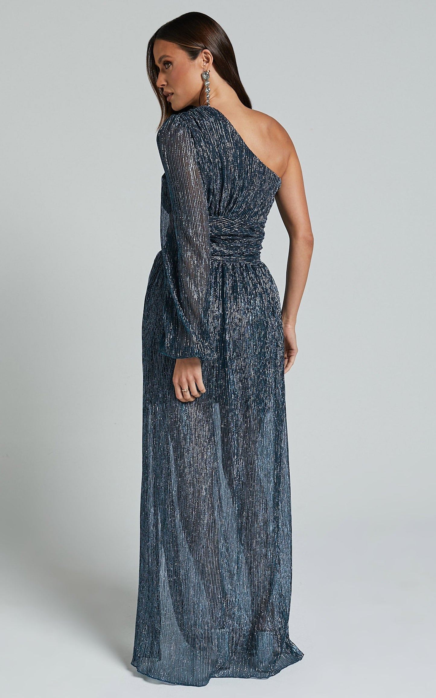 Arosa Maxi Dress - One Shoulder Long Sleeve in Blue