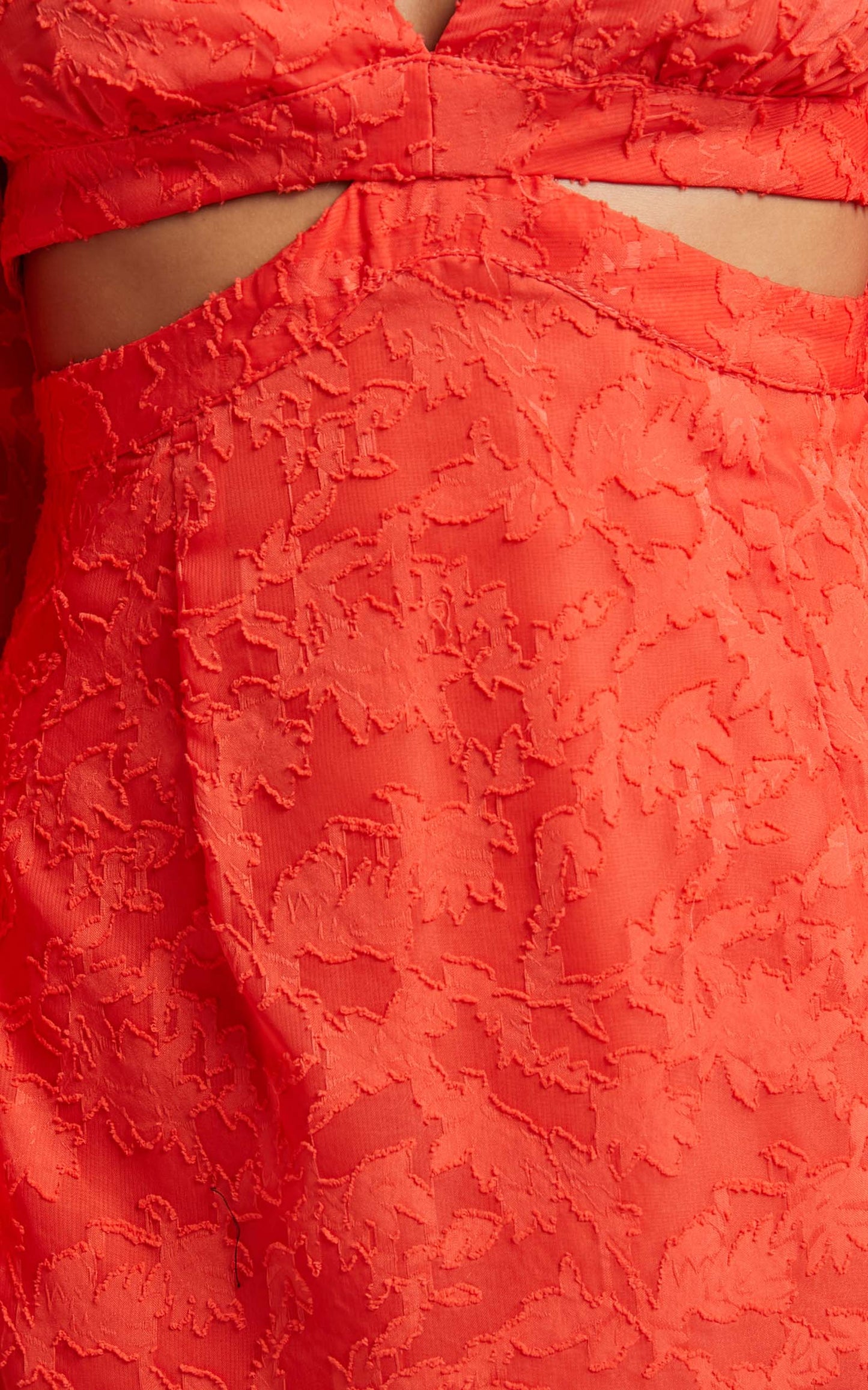 Aryana Mini Dress - Puff Sleeve Bodice Cut-Out Dress in Coral