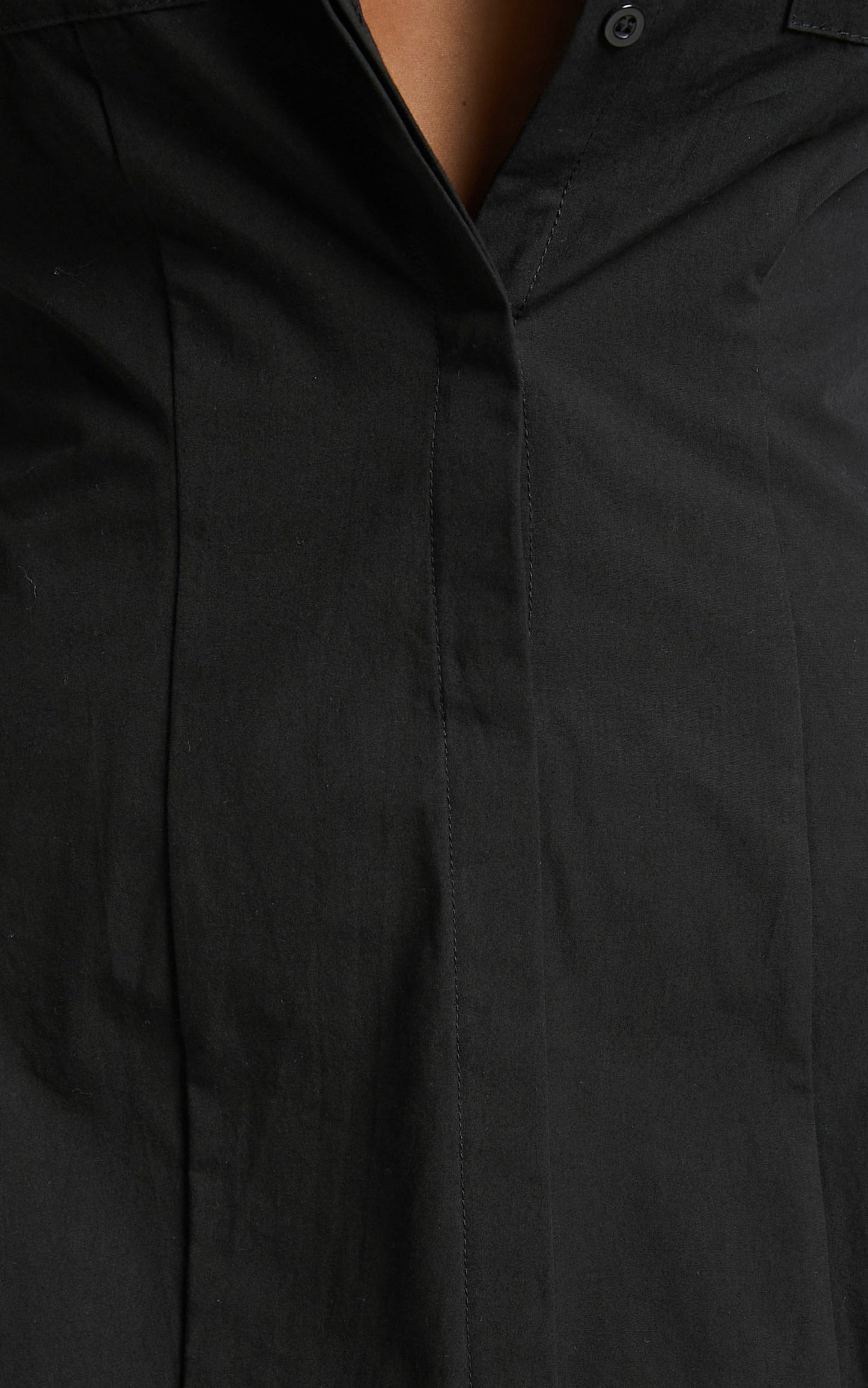 Ashima Mini Dress - A-line Panelled Shirt Dress in Black