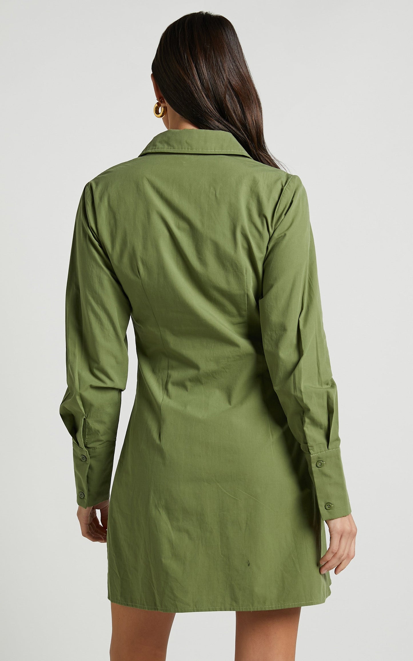 Ashima Mini Dress - A-line Panelled Shirt Dress in Khaki