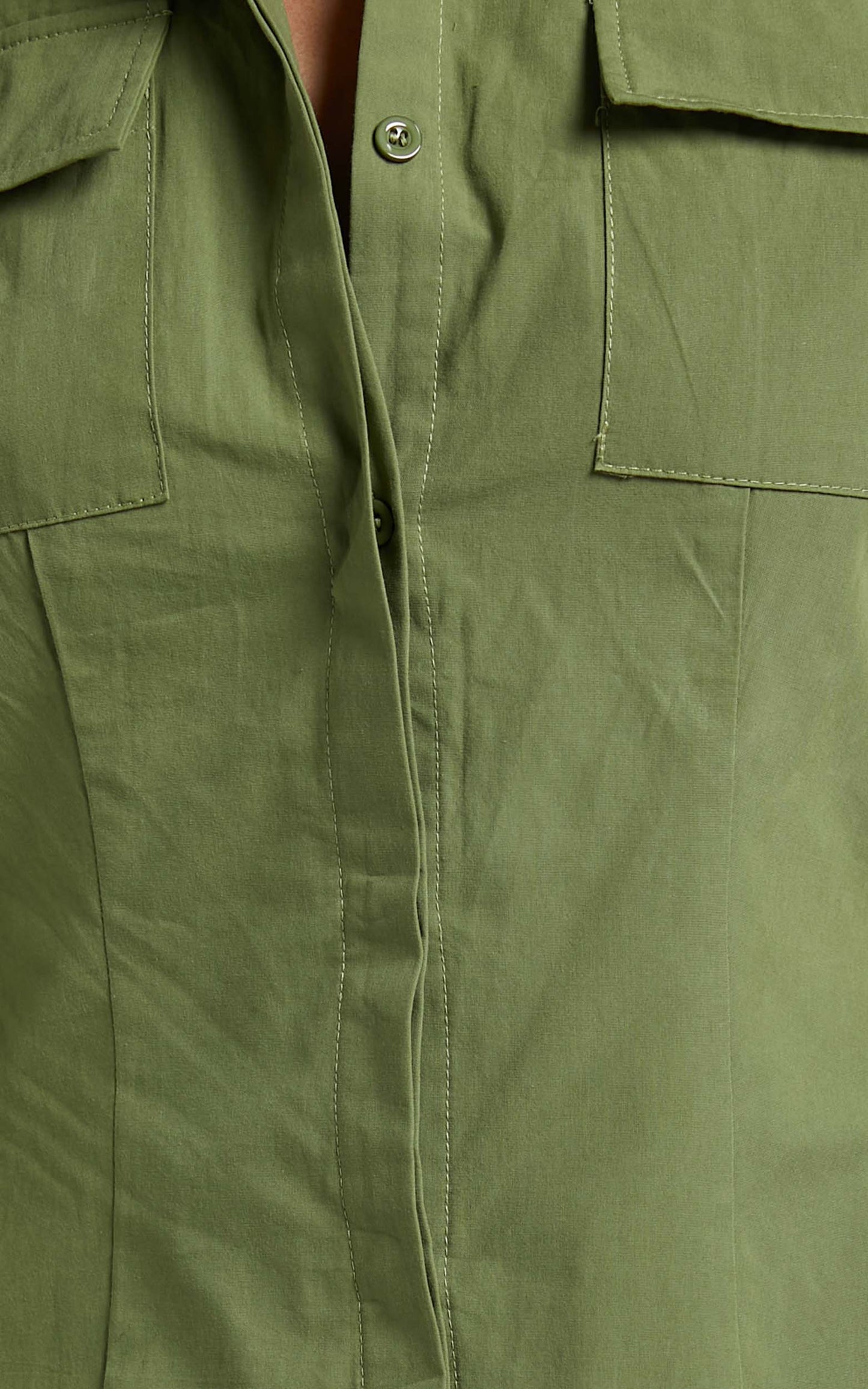 Ashima Mini Dress - A-line Panelled Shirt Dress in Khaki