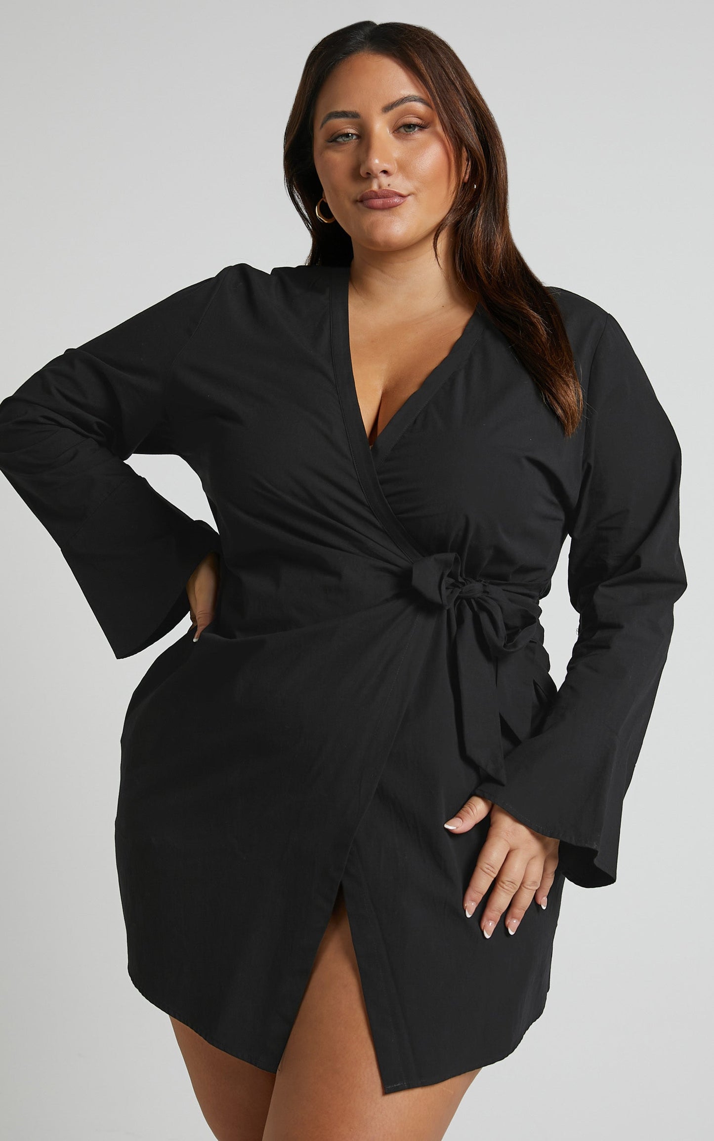 Ashima Mini Dress - Wrap Shirt Dress in Black