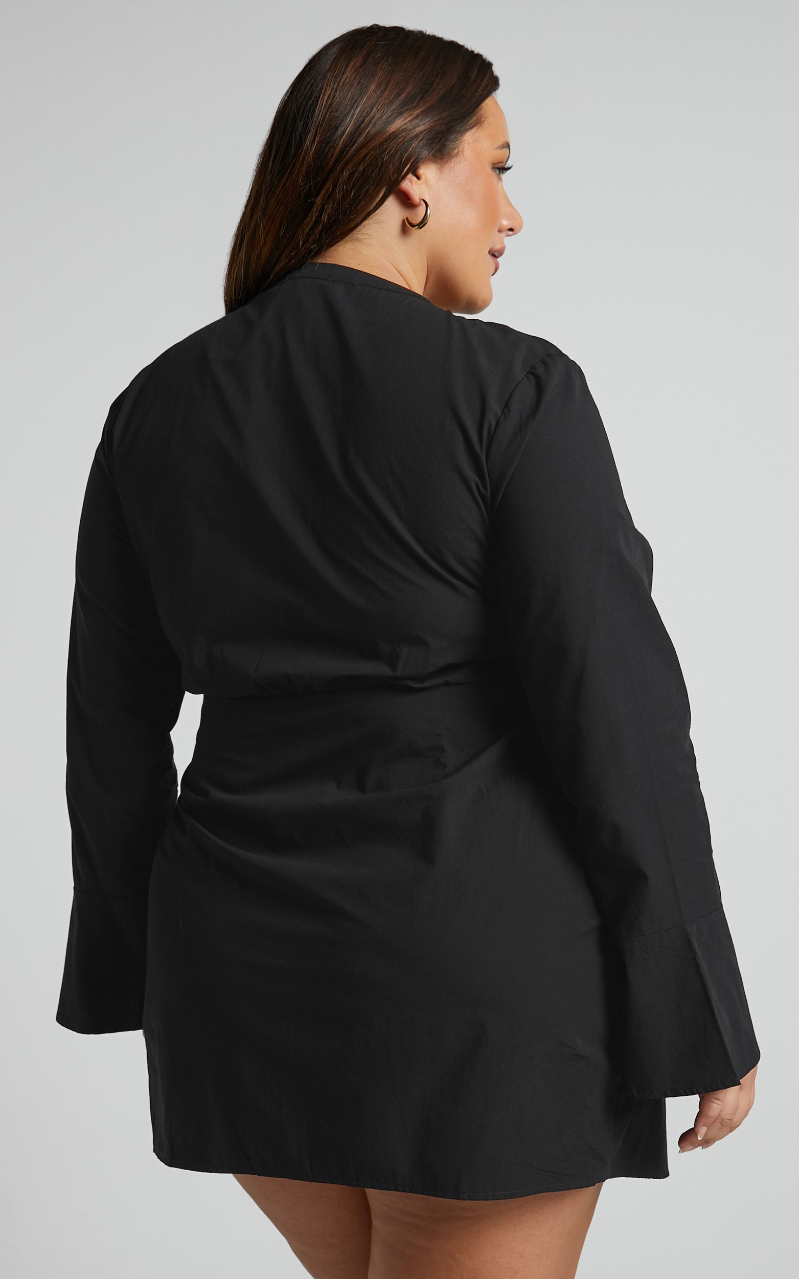 Ashima Mini Dress - Wrap Shirt Dress in Black