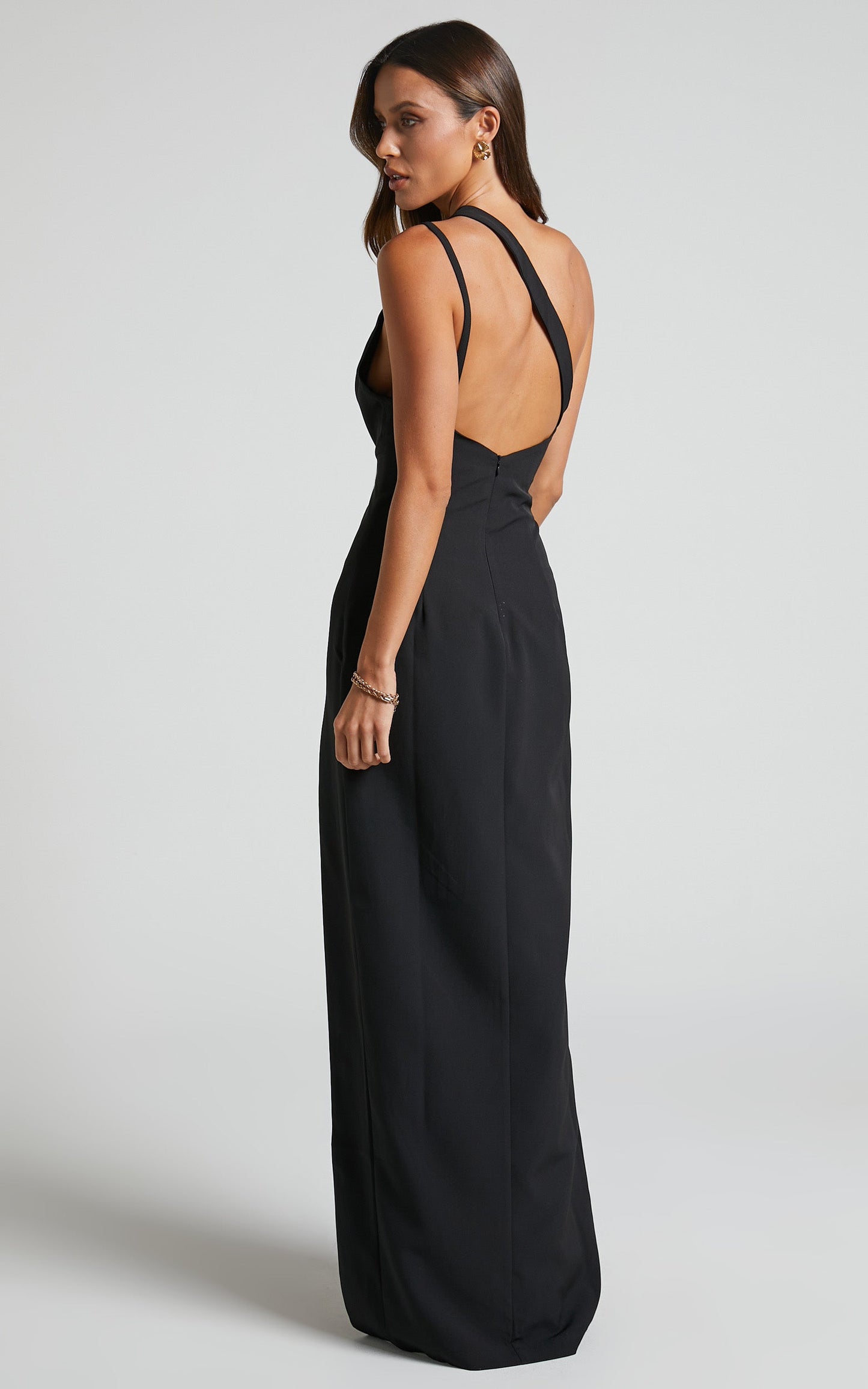 Ashleena Maxi Dress -  Asymmetric One Shoulder Chain Strap Dress in Black