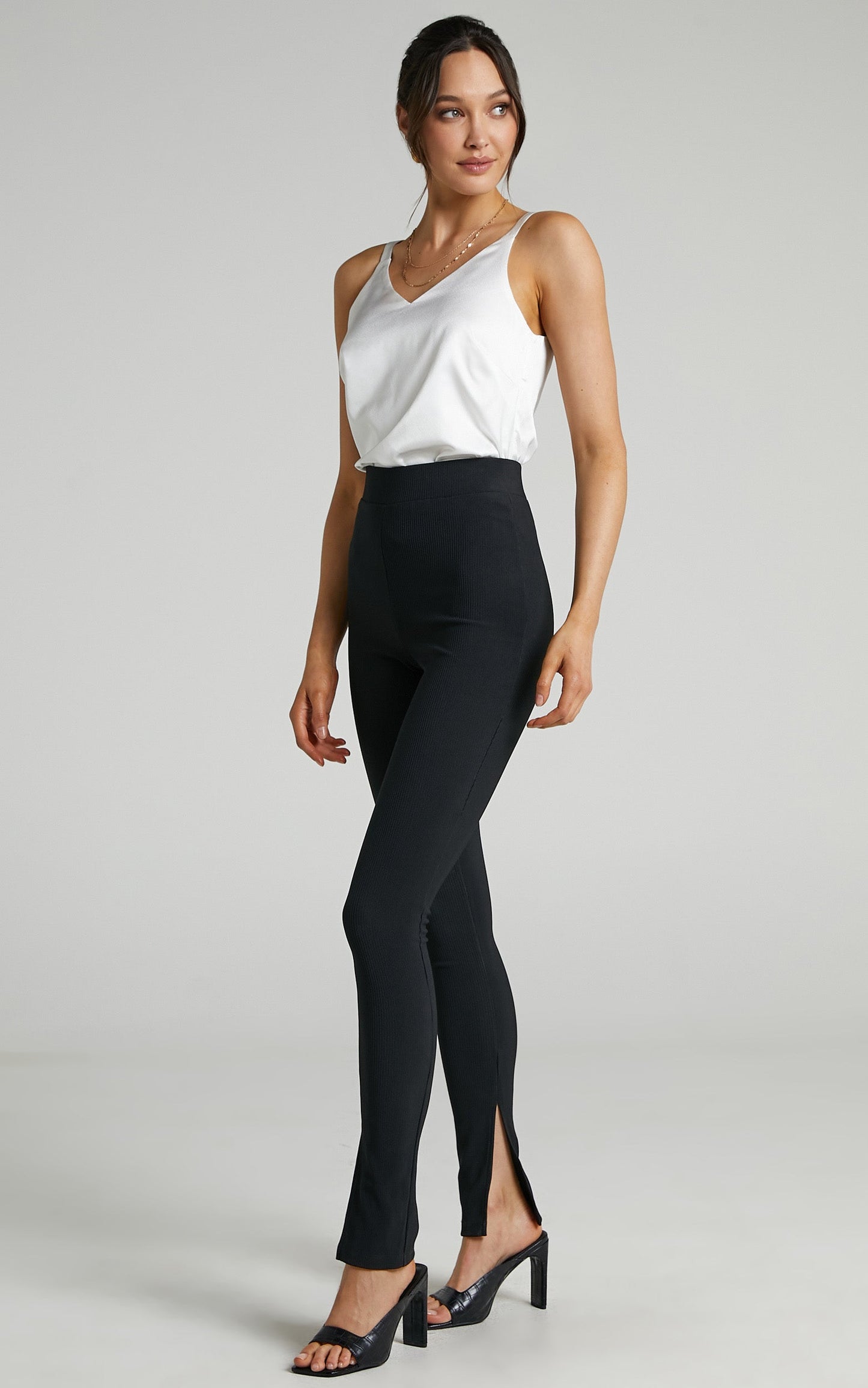 Aspen Pants - High Waisted Split Hem Jersey Pants in Black