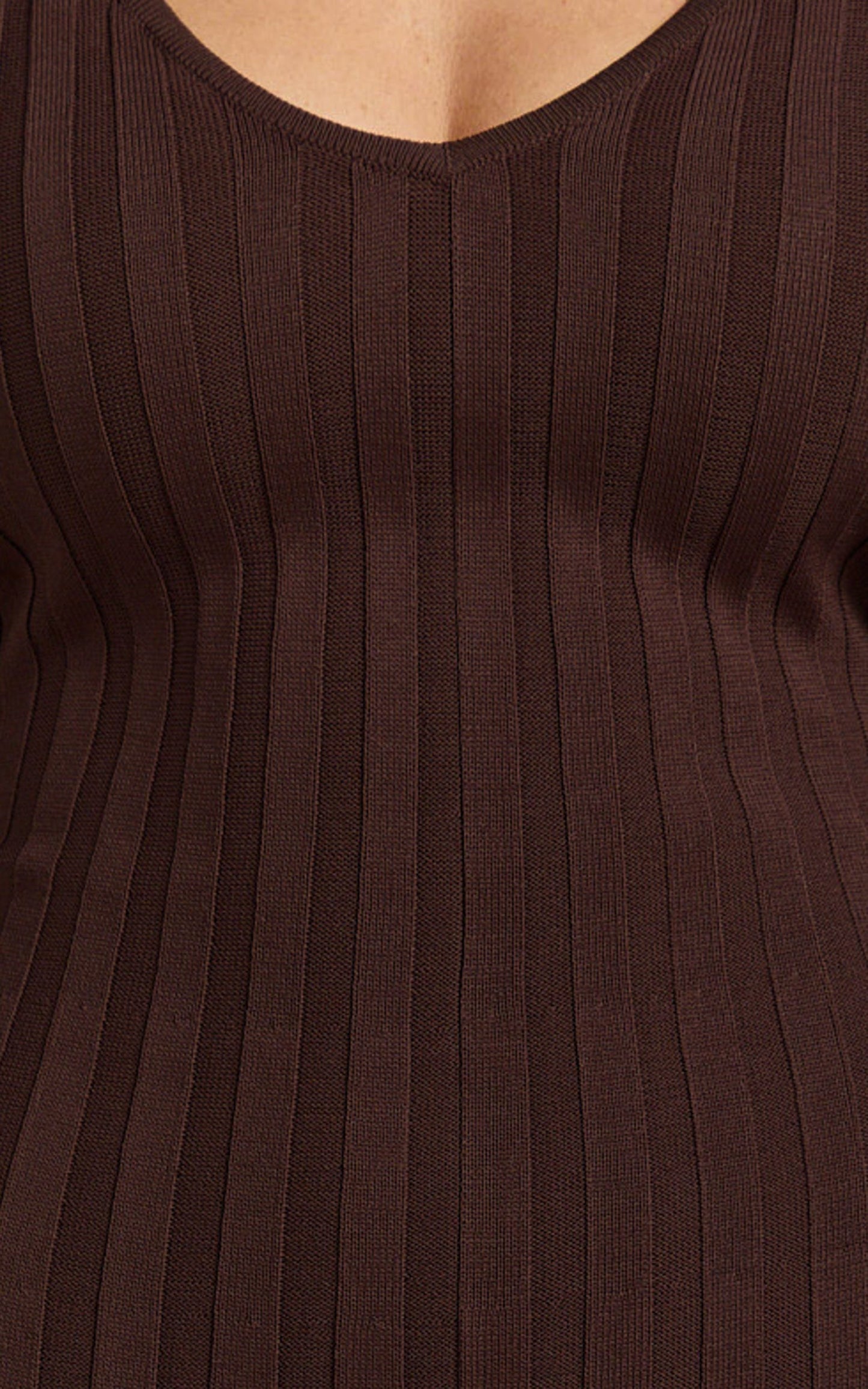 Astra Maxi Dress - V Neck Long Sleeve Knit Dress in Chocolate