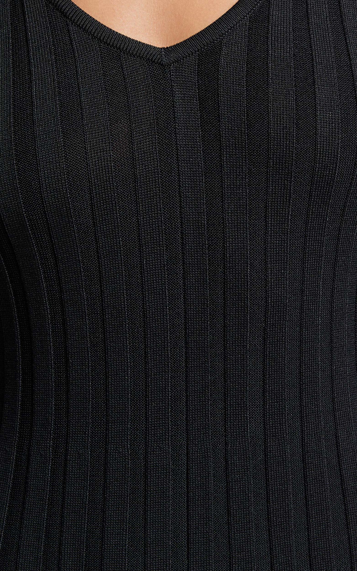 Astra Maxi Dress - V Neck Long Sleeve Knit Dress in Black
