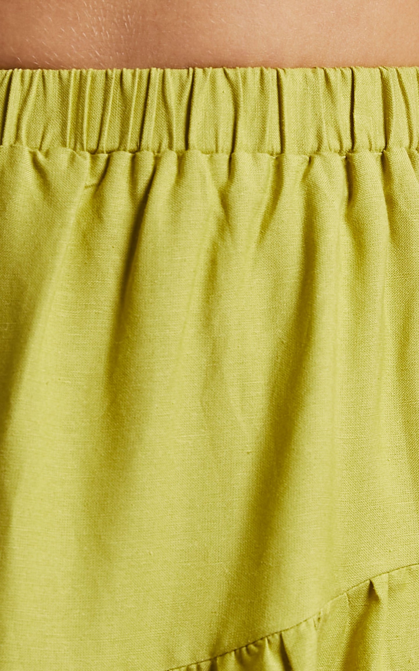 Astrid Two Piece Set - Linen Long Sleeve Top and Thigh Split Midi Skirt Set in Green