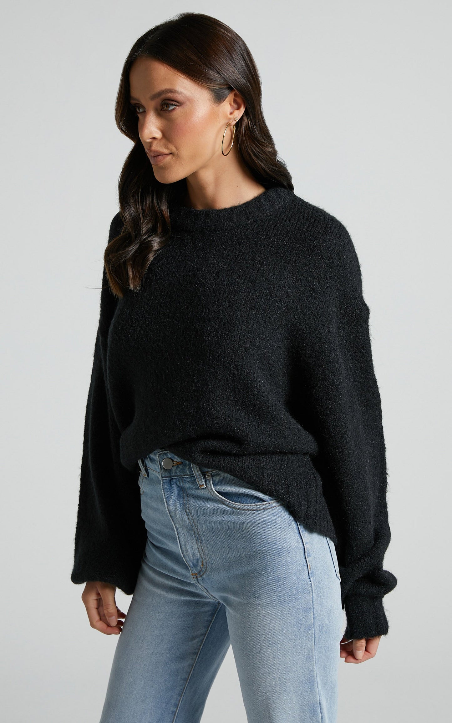 Aubrey Jumper - Crew Neck Knit Jumper in Black